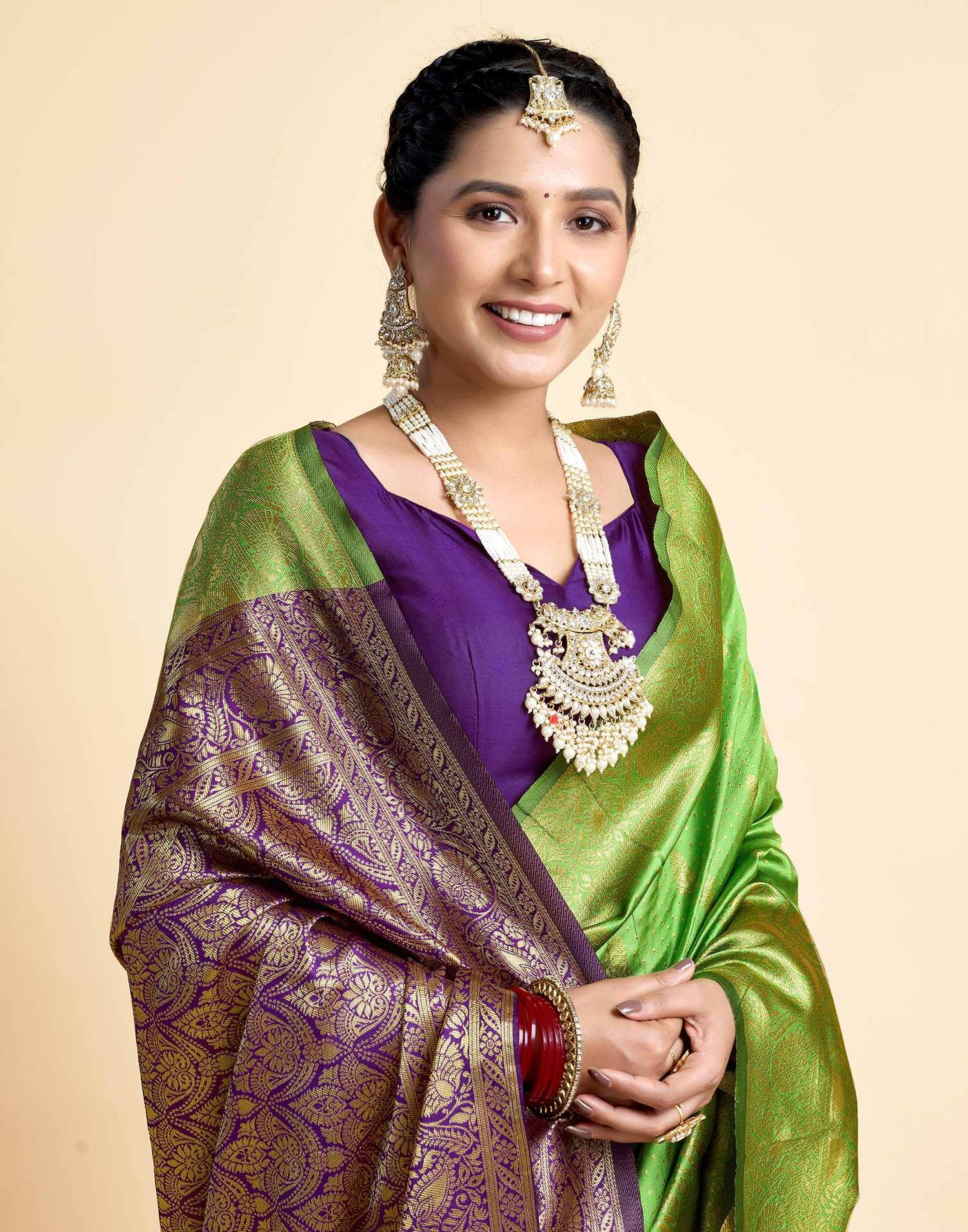 Parrot Green Silk Woven Banarasi Saree