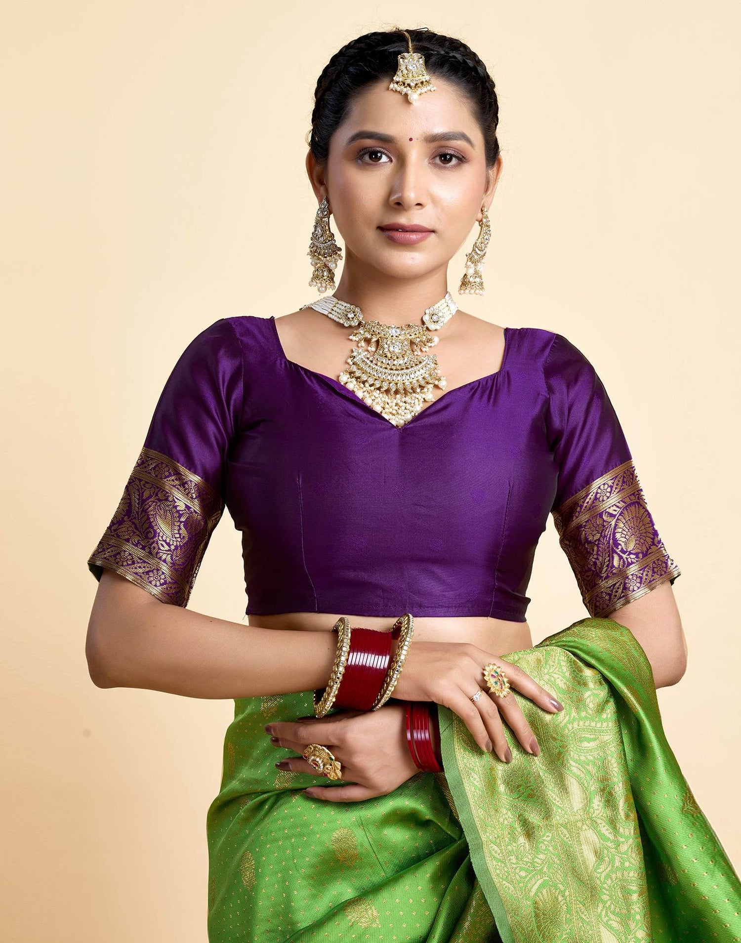 Parrot Green Silk Woven Banarasi Saree