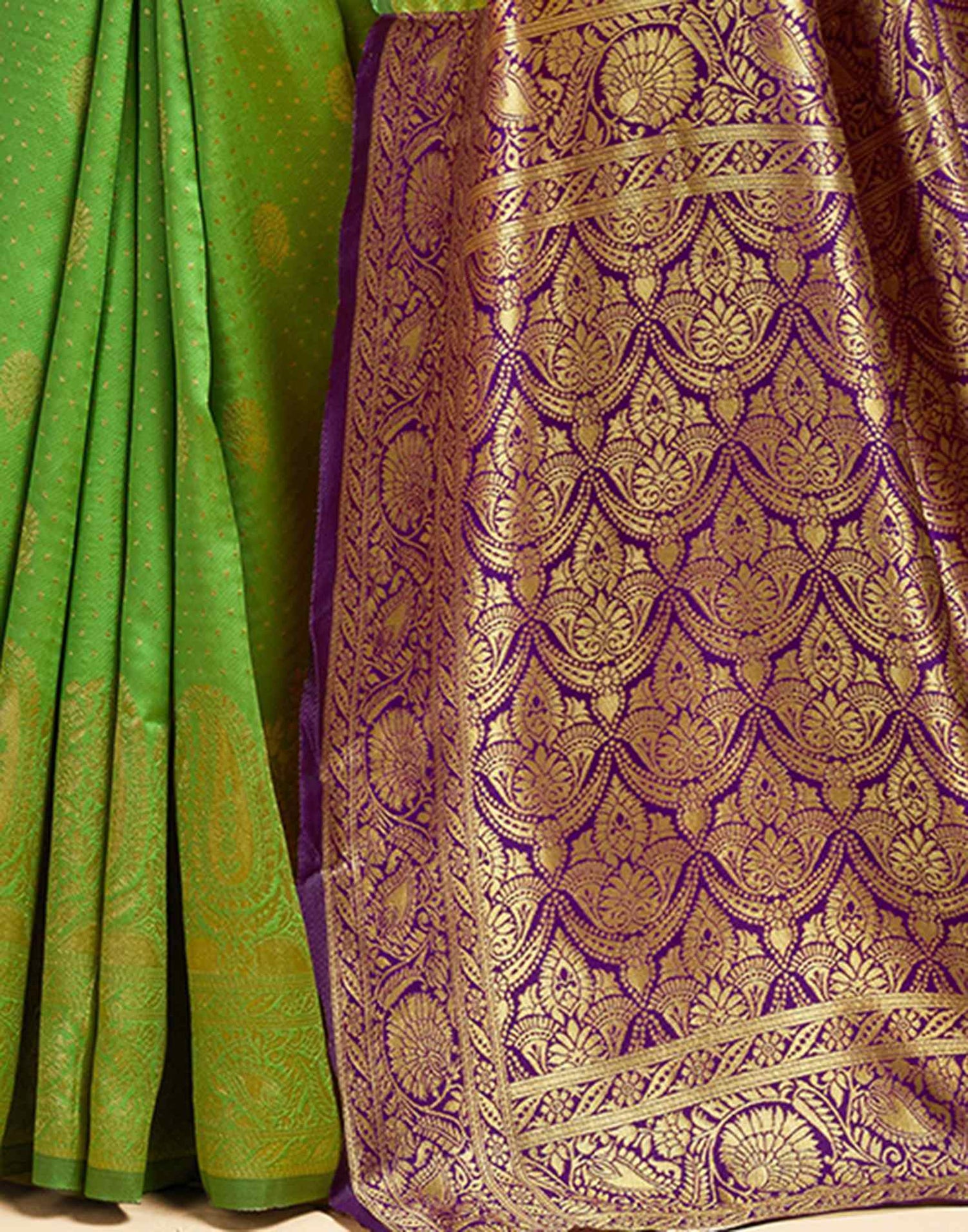 Parrot Green Silk Woven Banarasi Saree