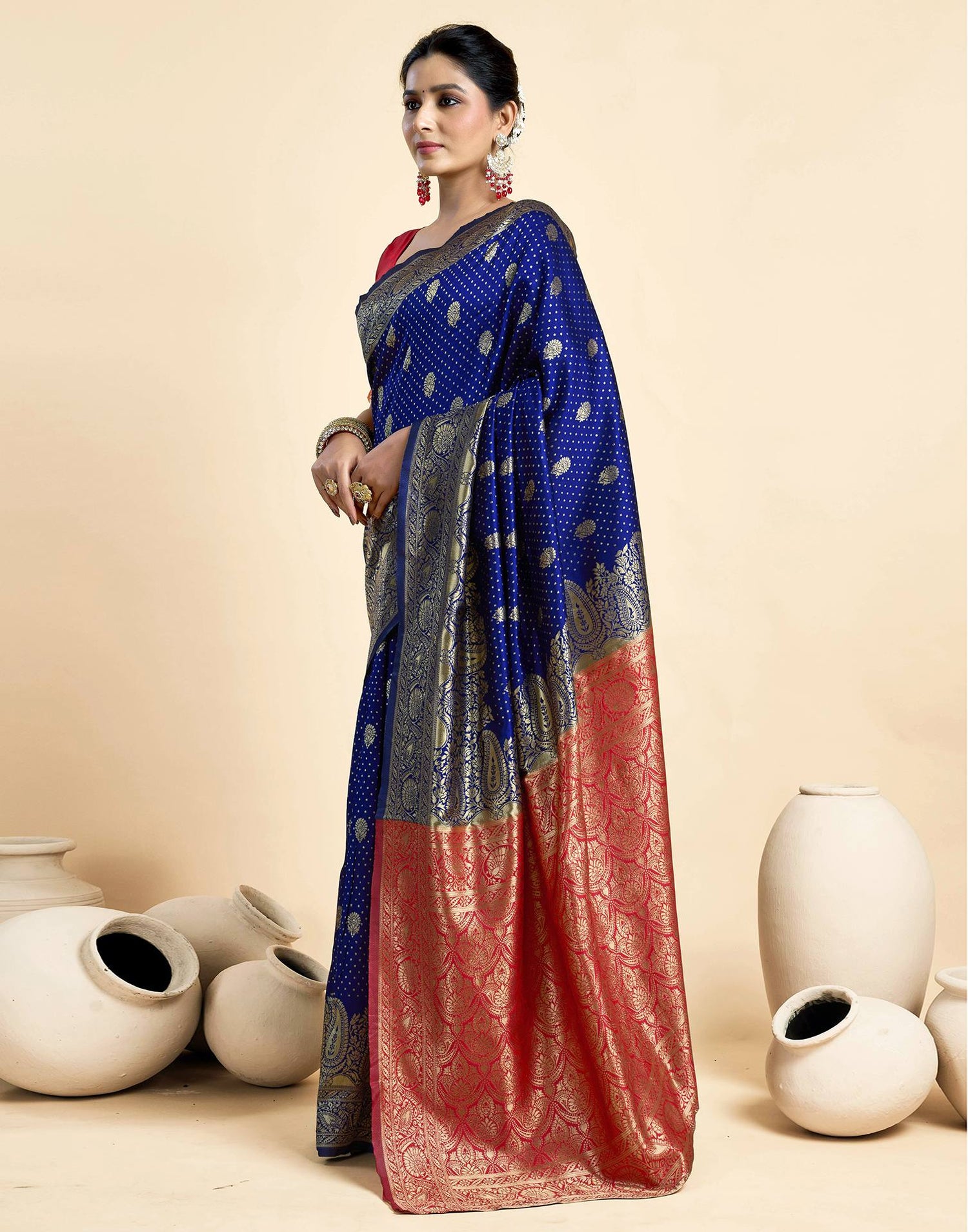 Navy Blue Silk Woven Banarasi Saree