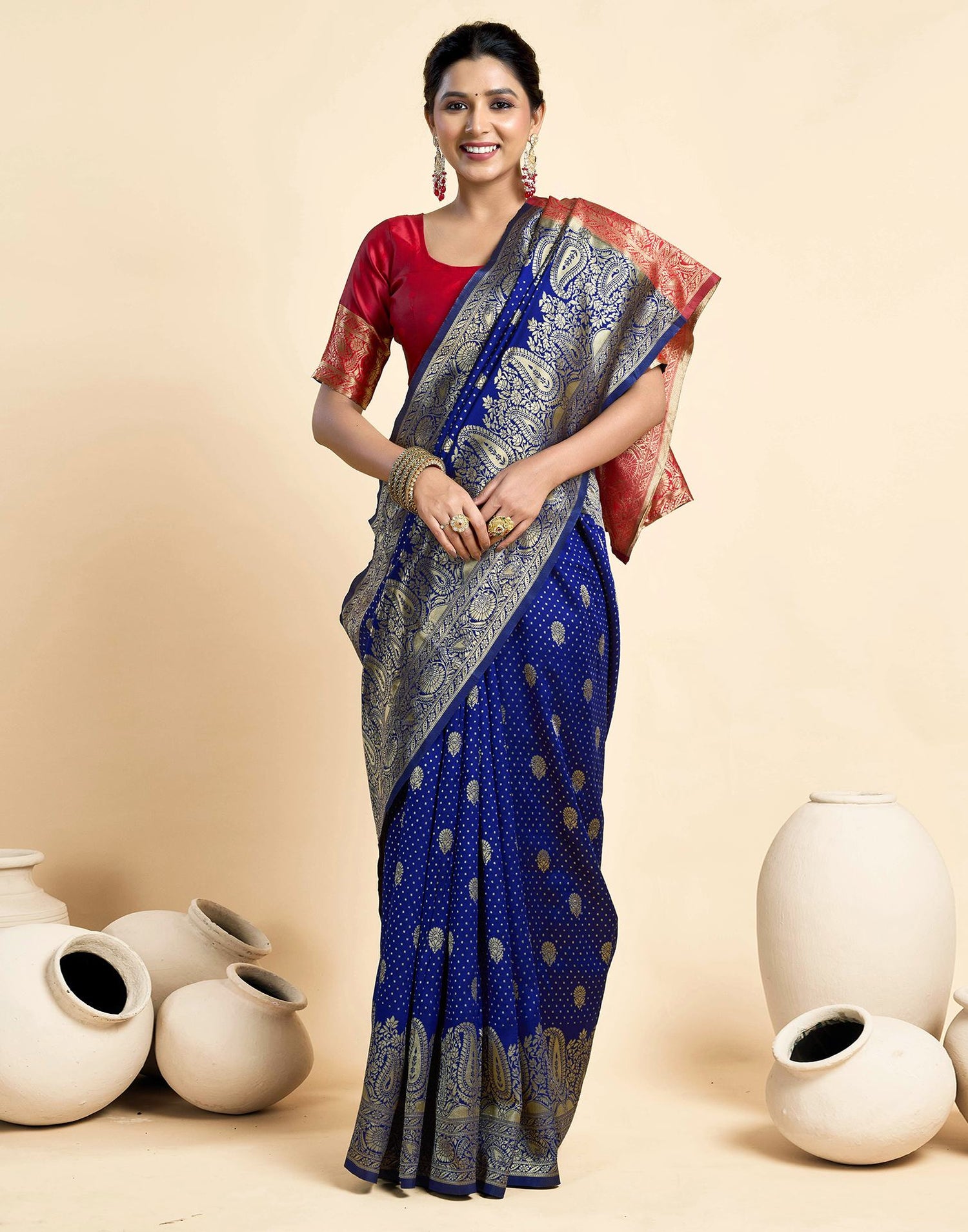 Navy Blue Silk Woven Banarasi Saree
