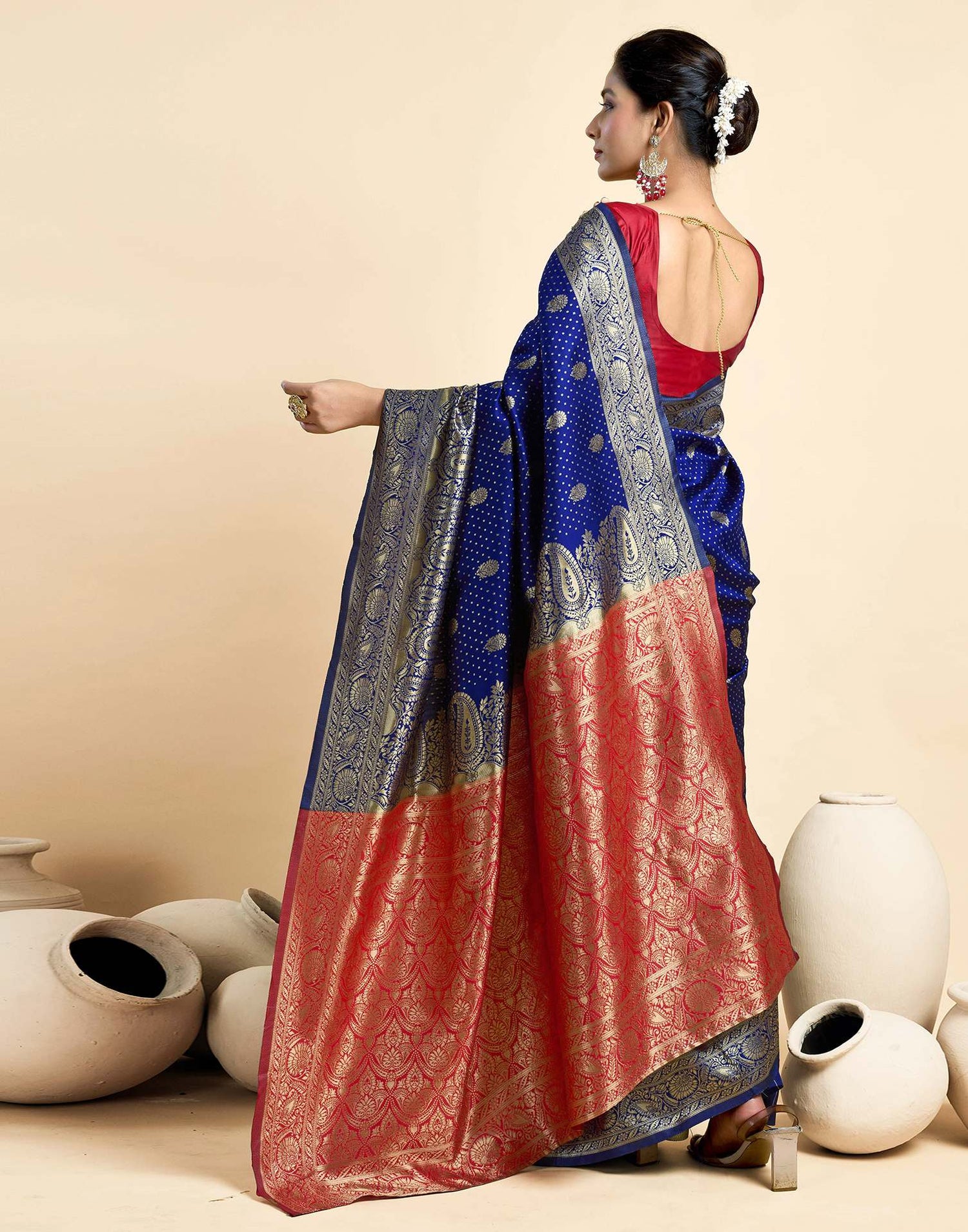 Navy Blue Silk Woven Banarasi Saree