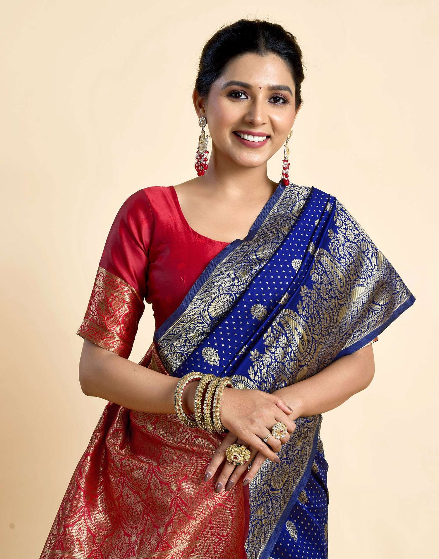 Navy Blue Silk Woven Banarasi Saree