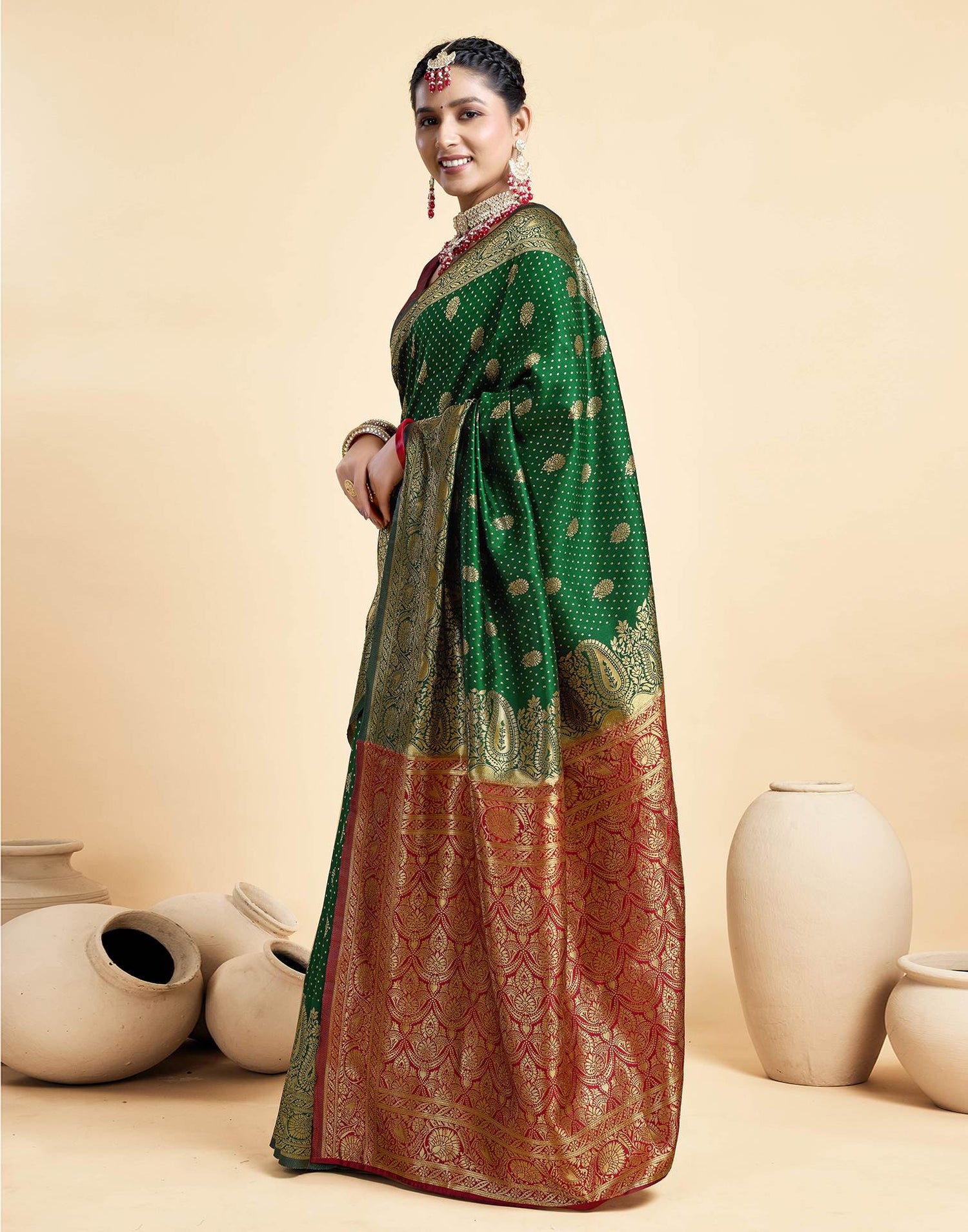 Dark Green Silk Woven Banarasi Saree