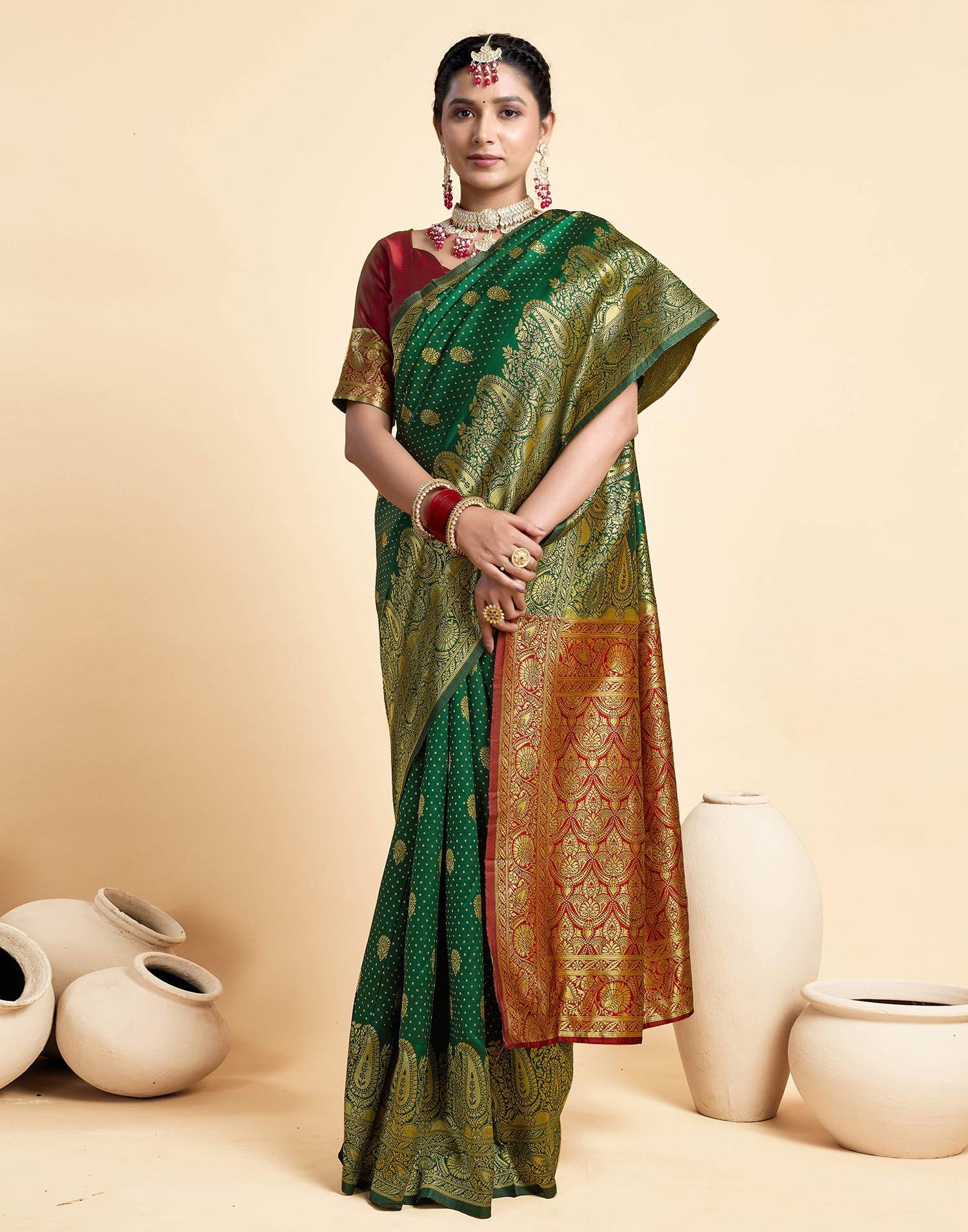 Dark Green Silk Woven Banarasi Saree