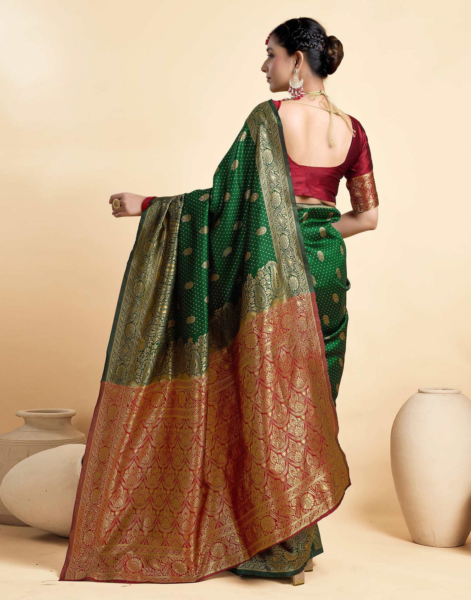 Dark Green Silk Woven Banarasi Saree