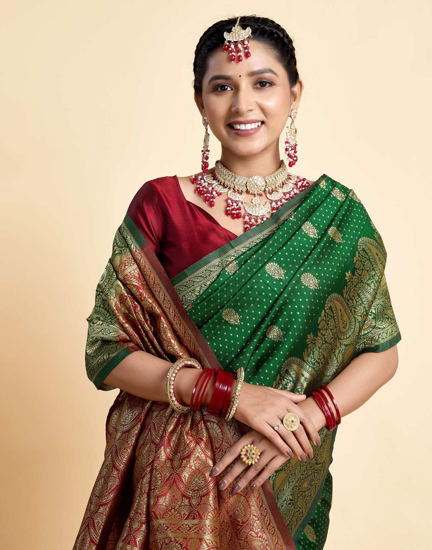 Dark Green Silk Woven Banarasi Saree