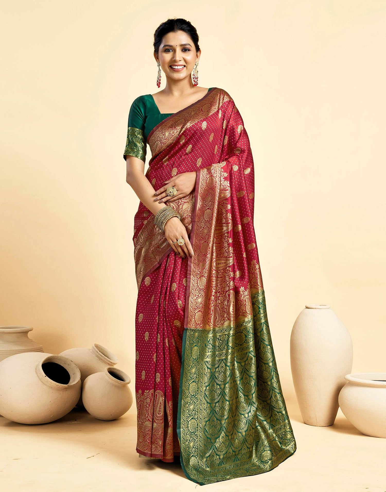 Maroon Silk Woven Banarasi Saree
