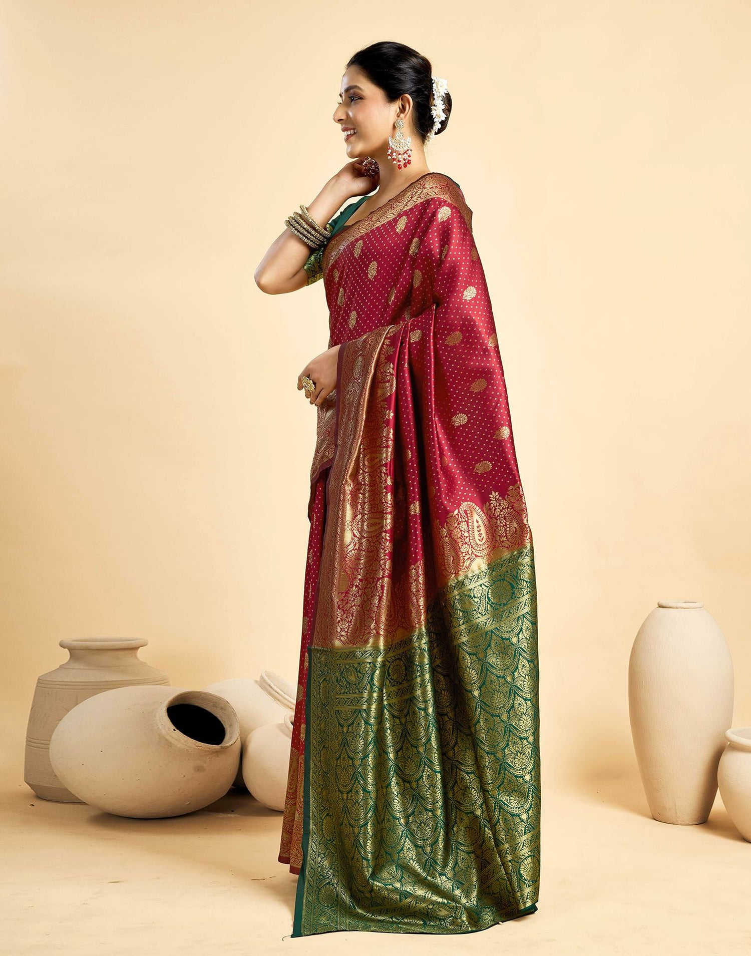 Maroon Silk Woven Banarasi Saree