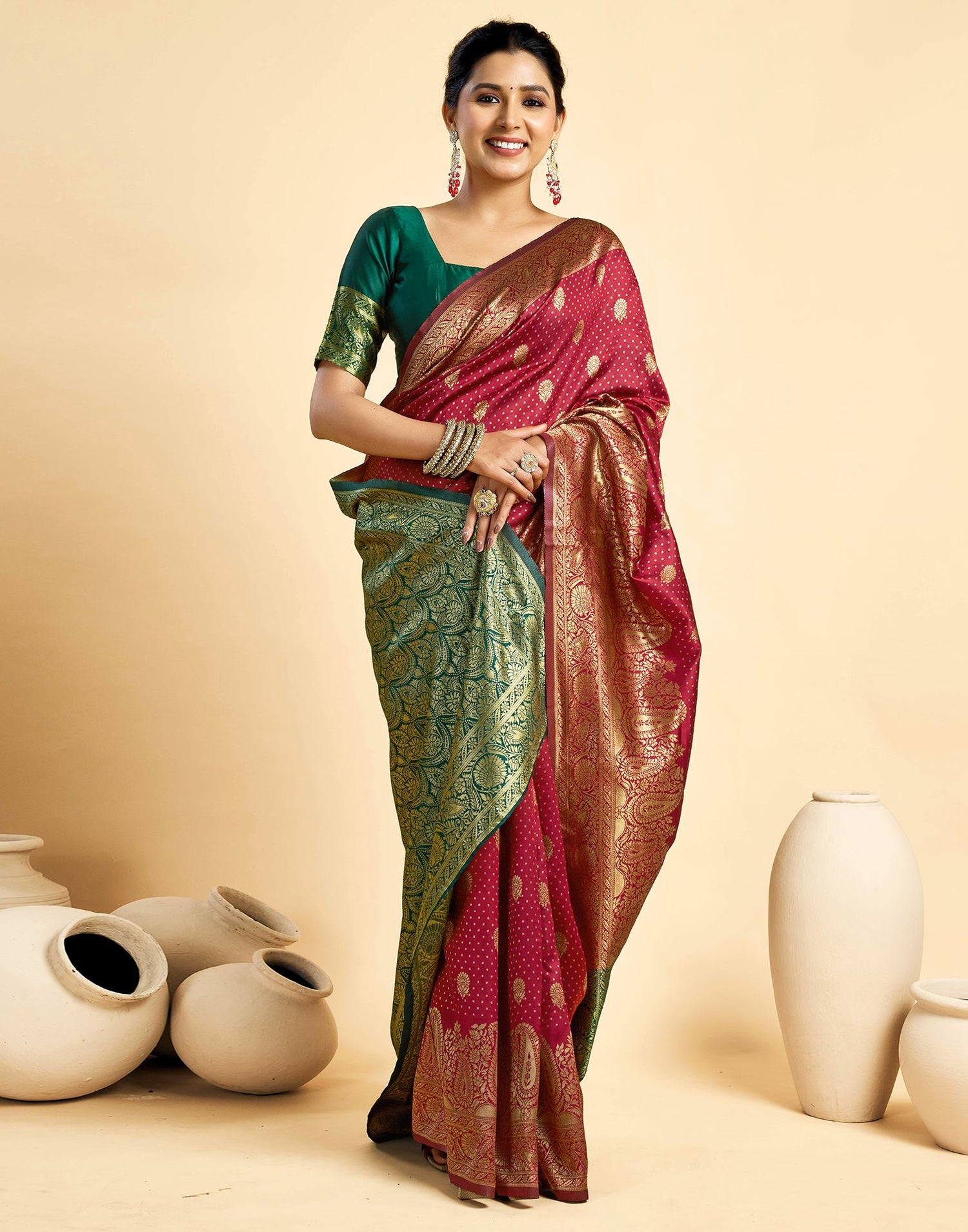 Maroon Silk Woven Banarasi Saree