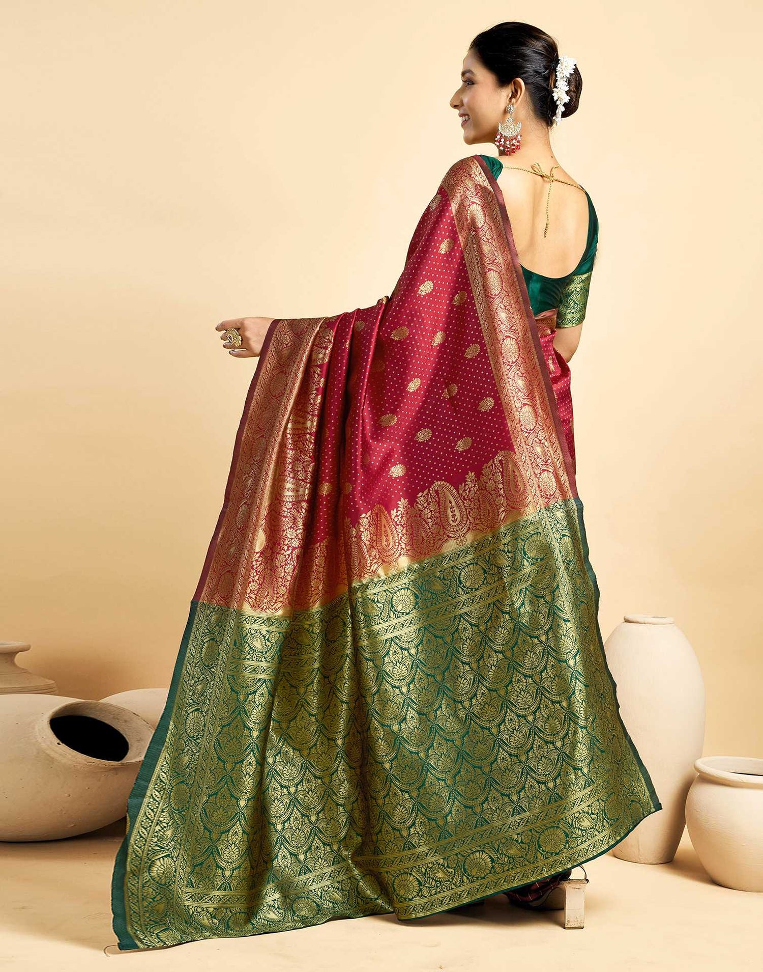 Maroon Silk Woven Banarasi Saree
