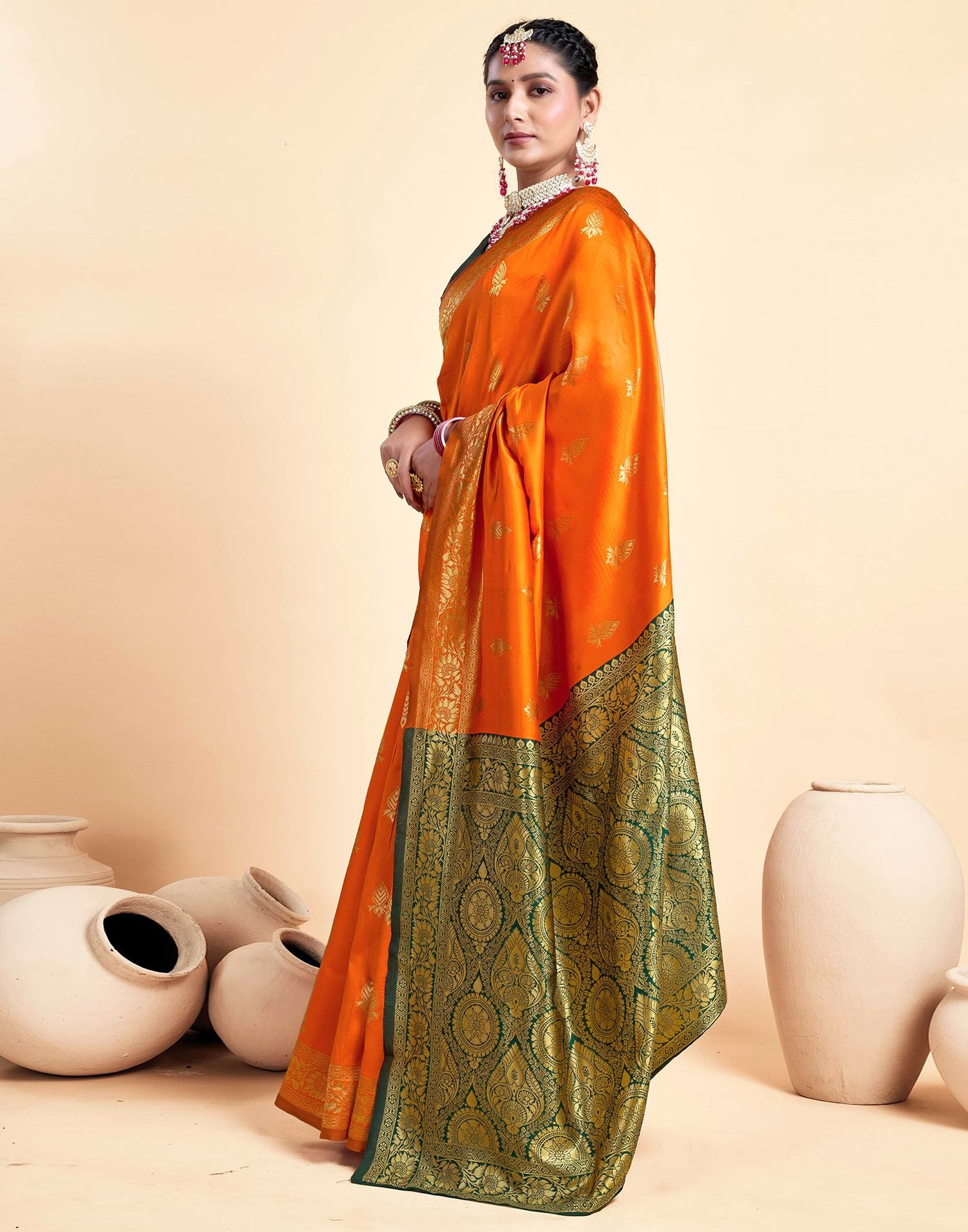 Orange Silk Woven Banarasi Saree
