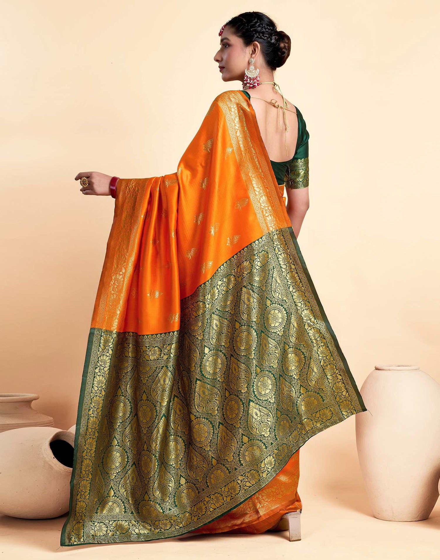 Orange Silk Woven Banarasi Saree