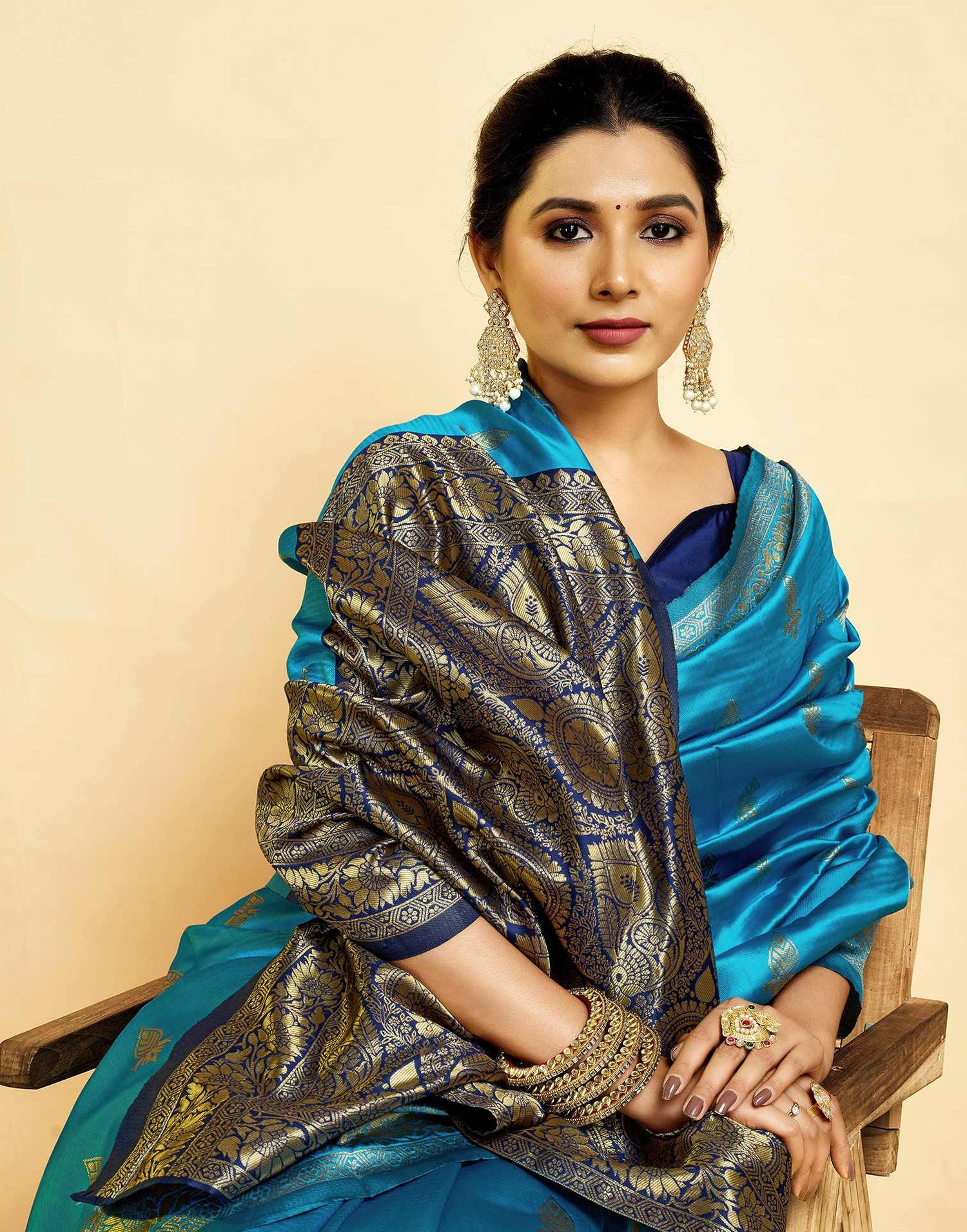 Teal Blue Silk Woven Banarasi Saree