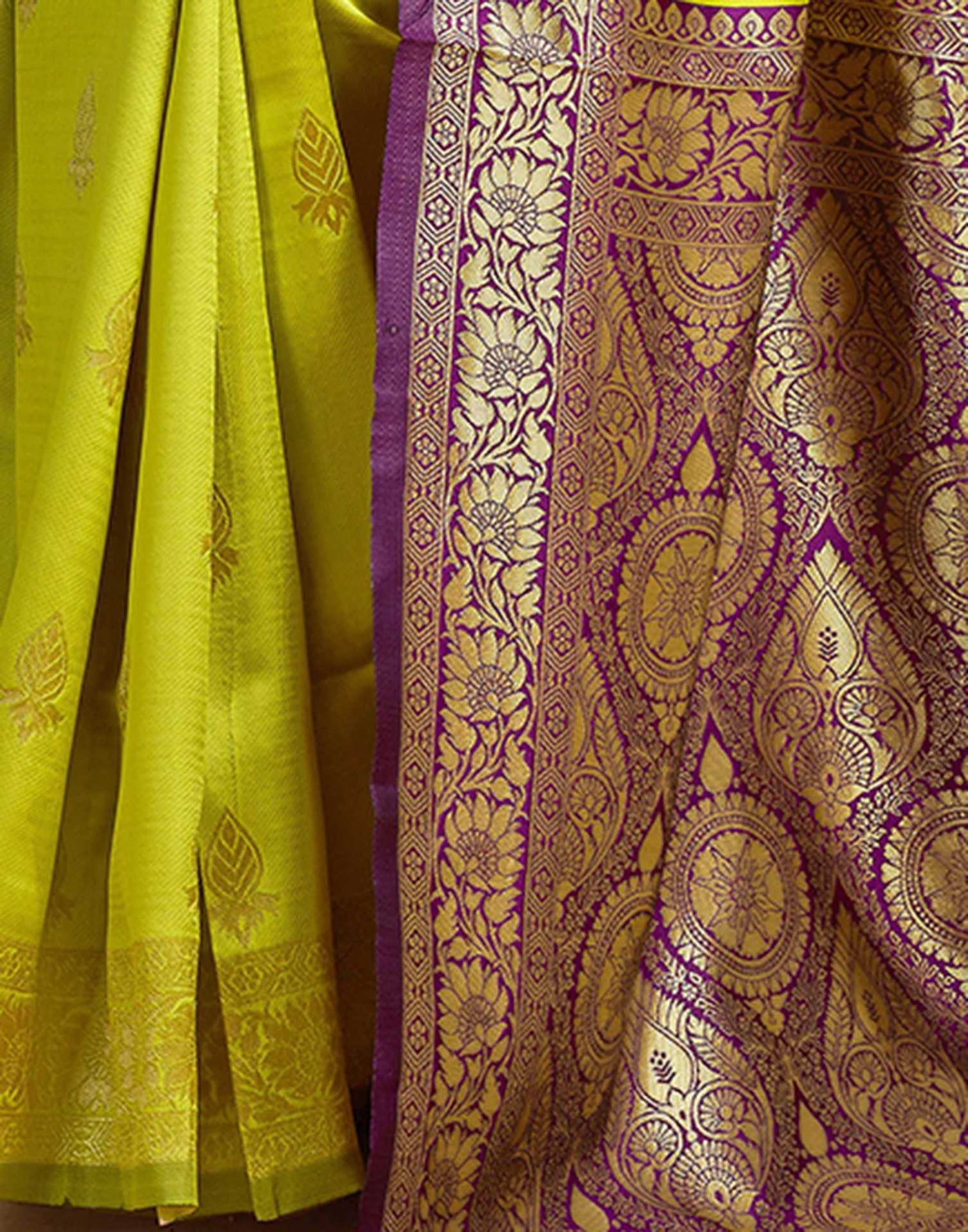 Lime Green Silk Woven Banarasi Saree