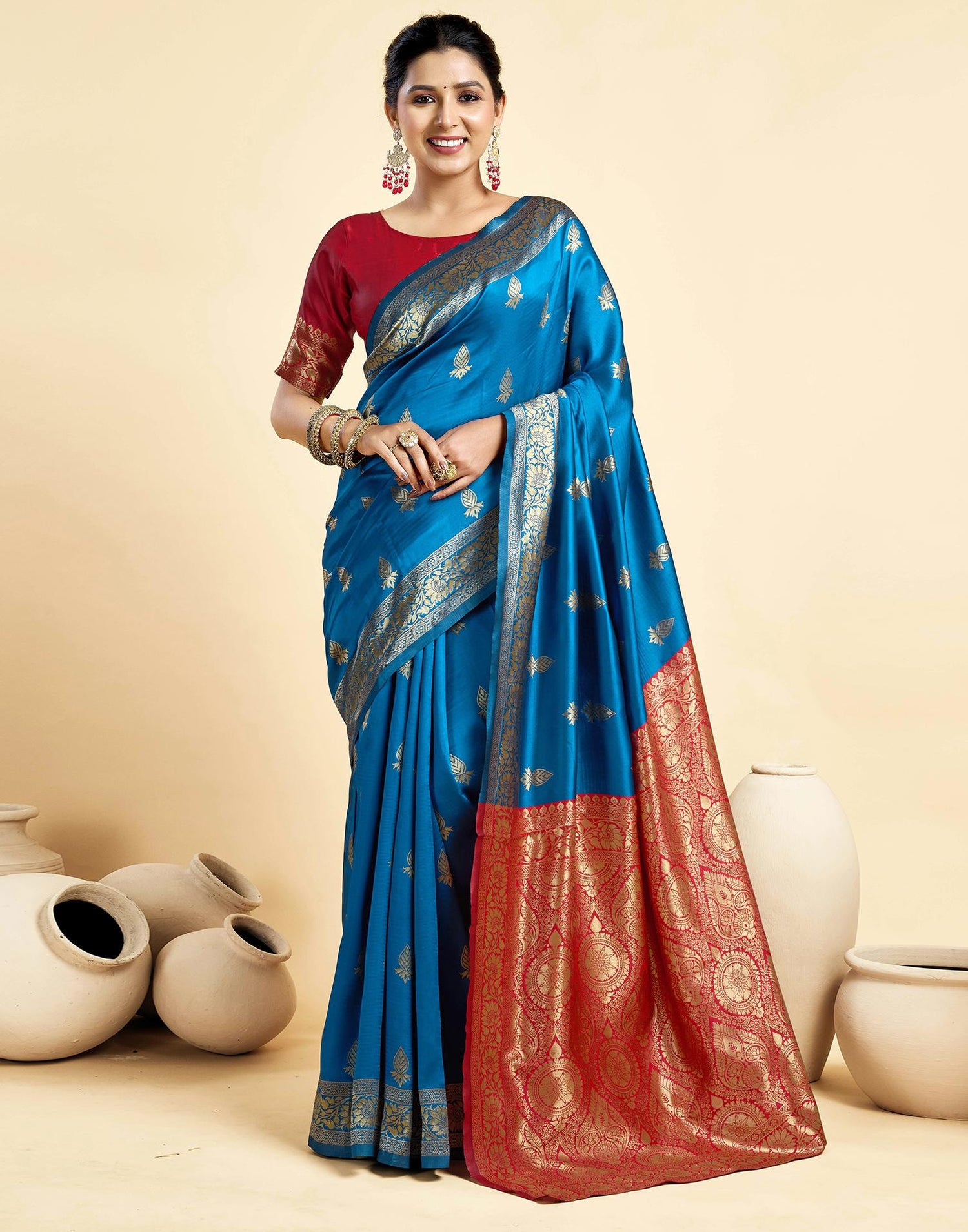Rama Blue Silk Woven Banarasi Saree