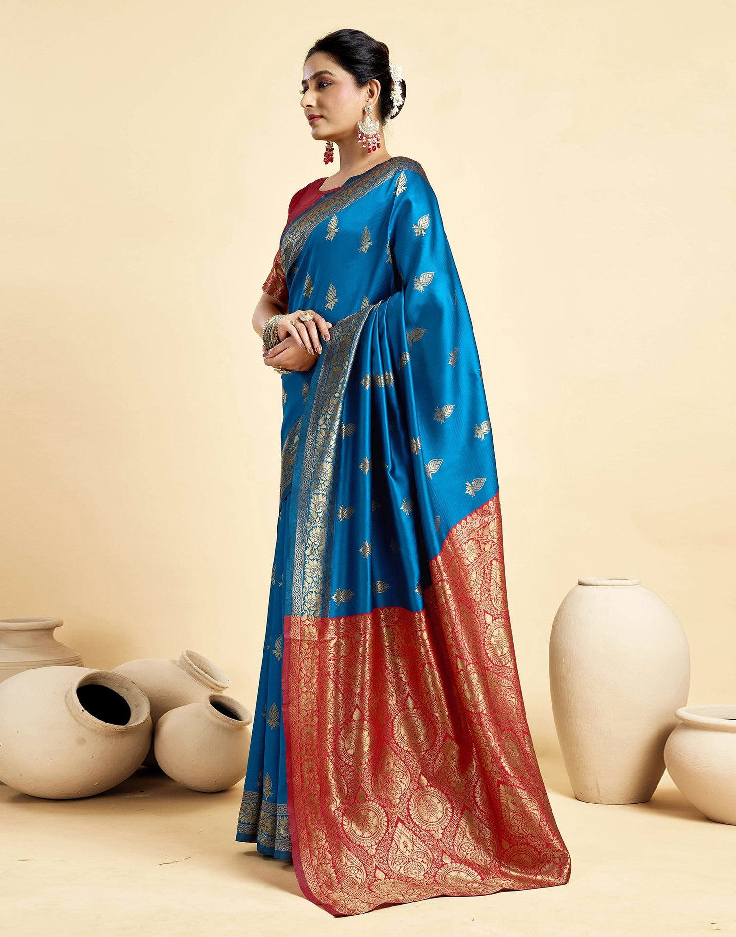 Rama Blue Silk Woven Banarasi Saree