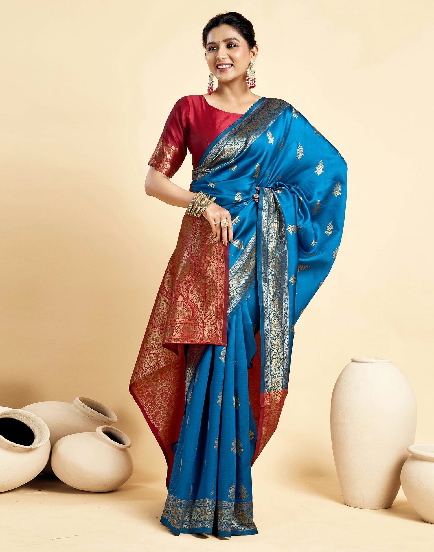 Rama Blue Silk Woven Banarasi Saree