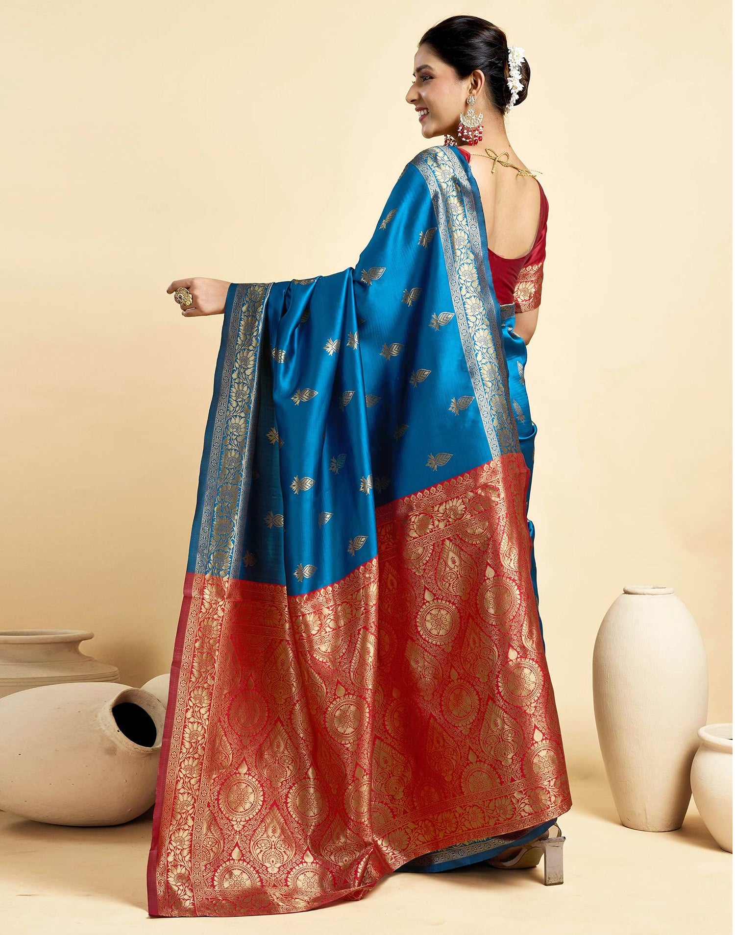 Rama Blue Silk Woven Banarasi Saree