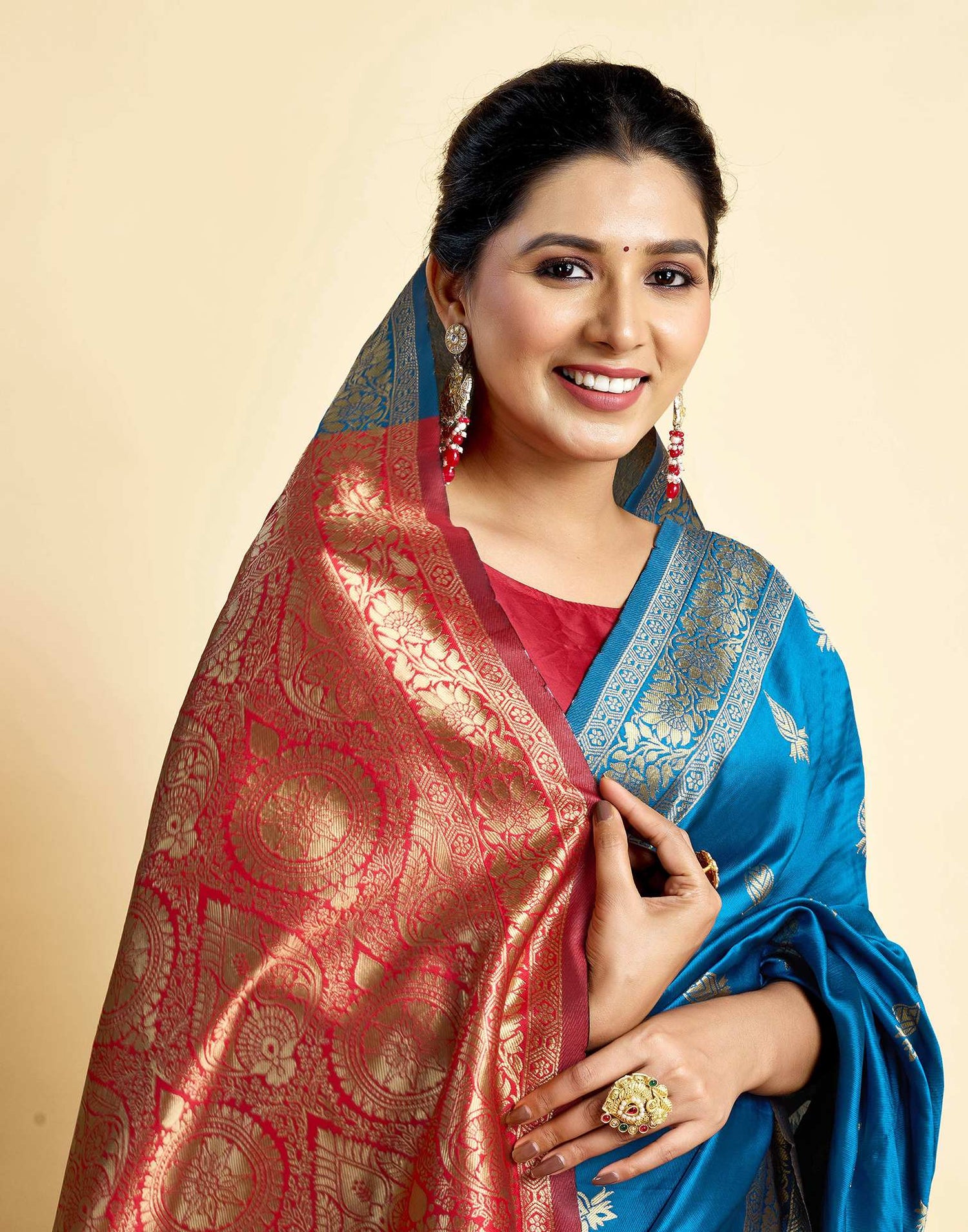 Rama Blue Silk Woven Banarasi Saree