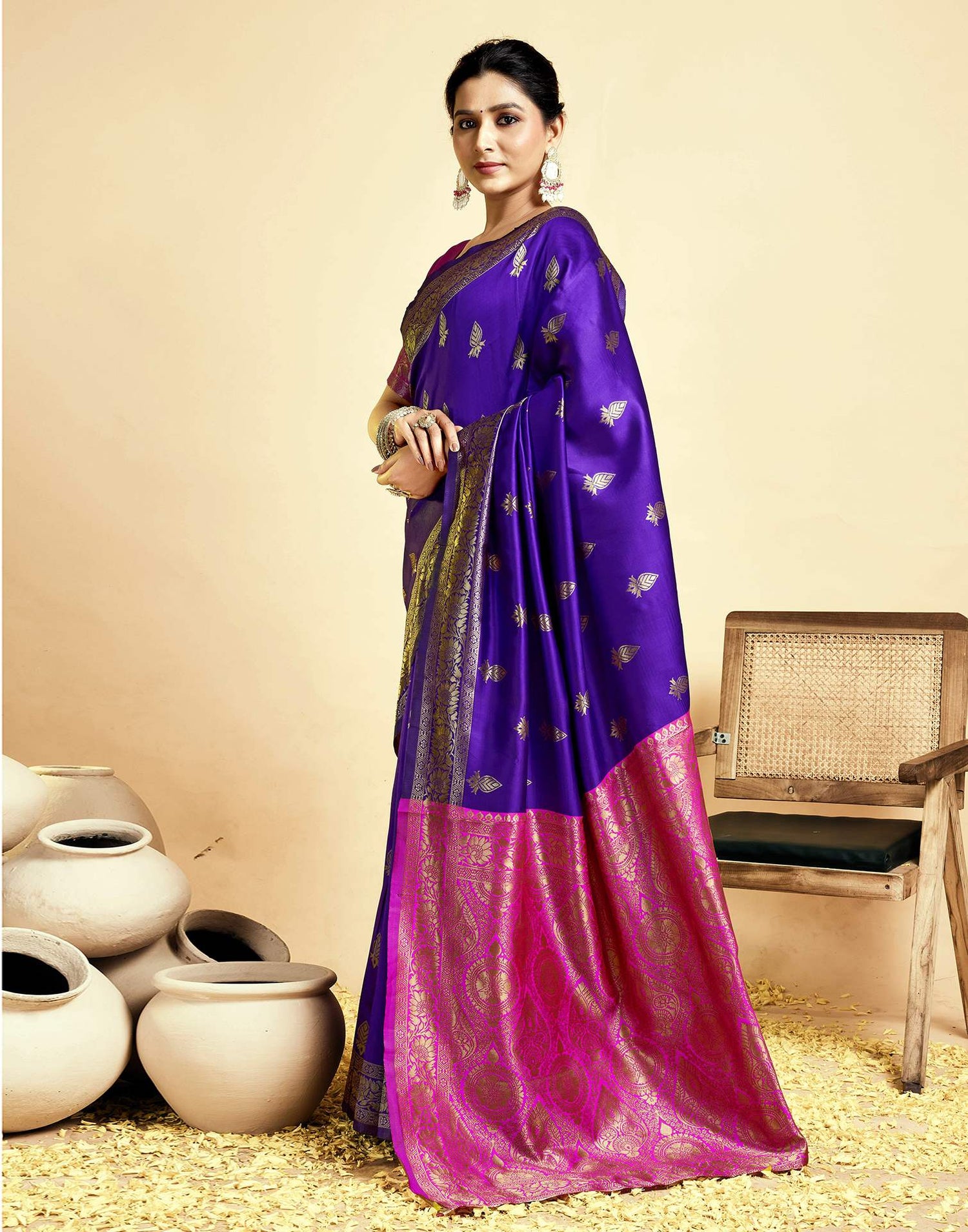 Violet Silk Woven Banarasi Saree