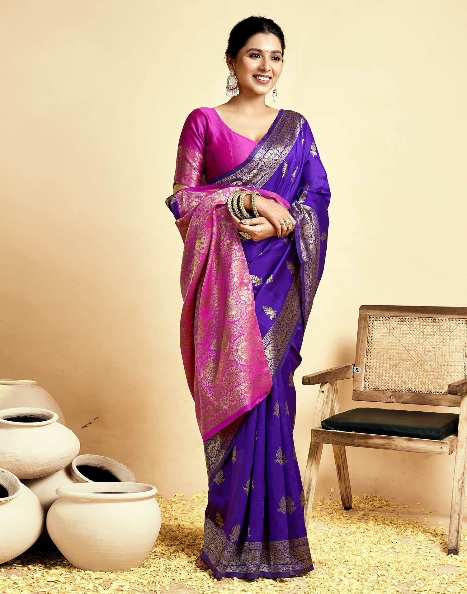 Violet Silk Woven Banarasi Saree