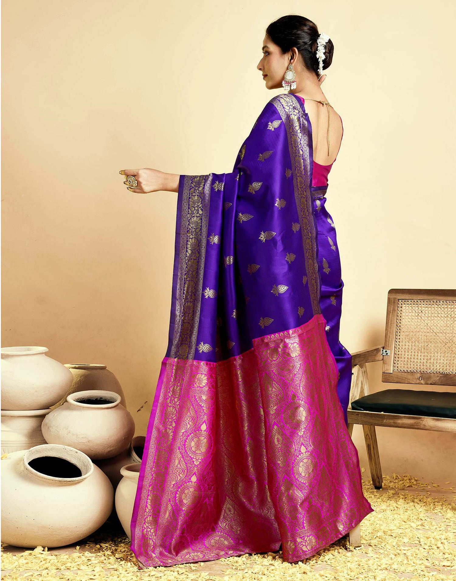 Violet Silk Woven Banarasi Saree