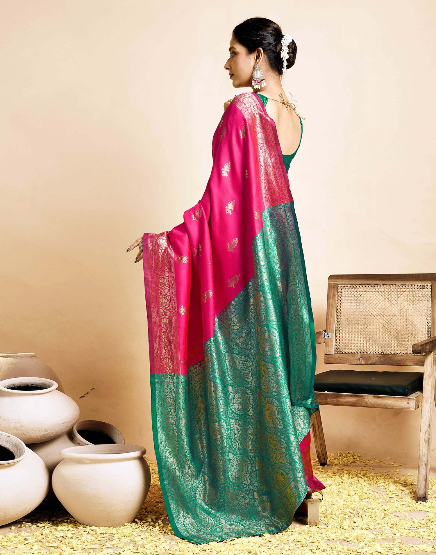 Bright Pink Silk Woven Banarasi Saree