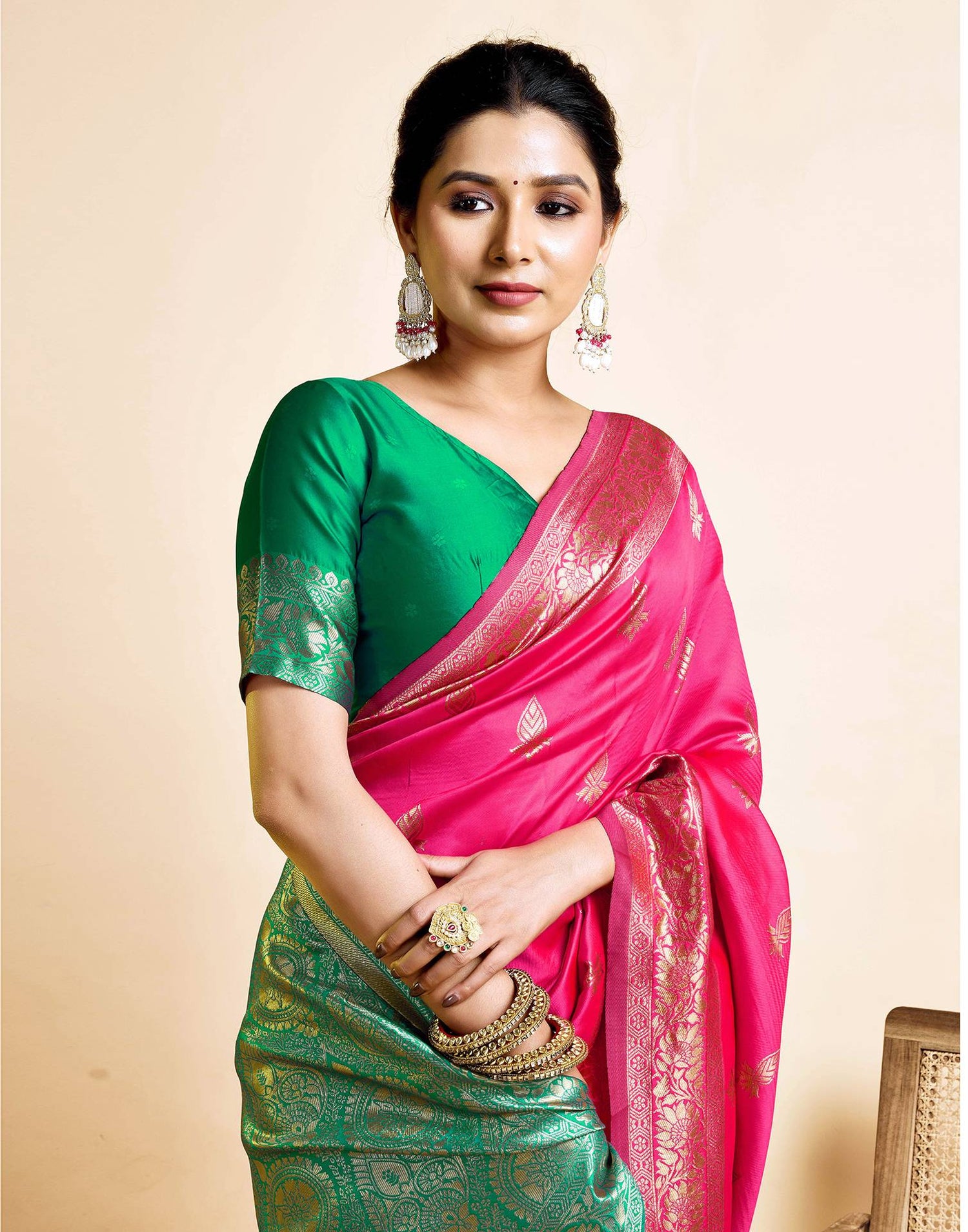 Bright Pink Silk Woven Banarasi Saree