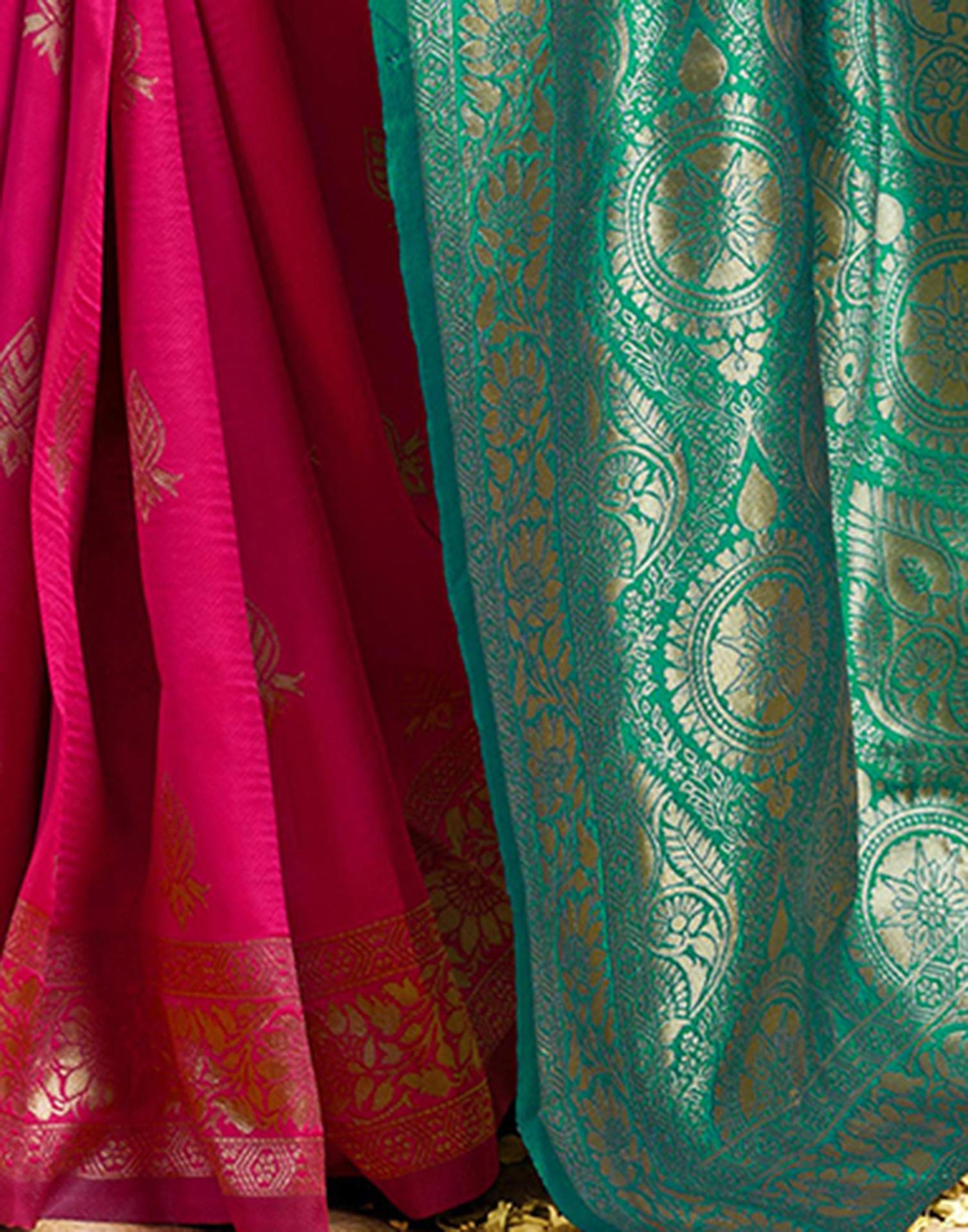 Bright Pink Silk Woven Banarasi Saree