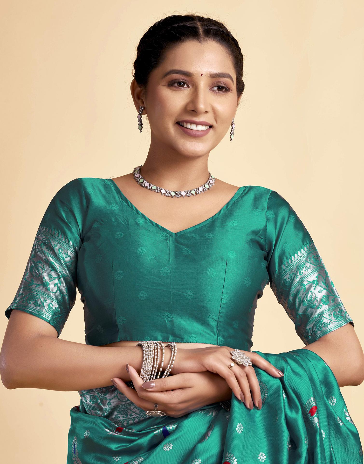 Teal Green Silk Woven Paithani Saree