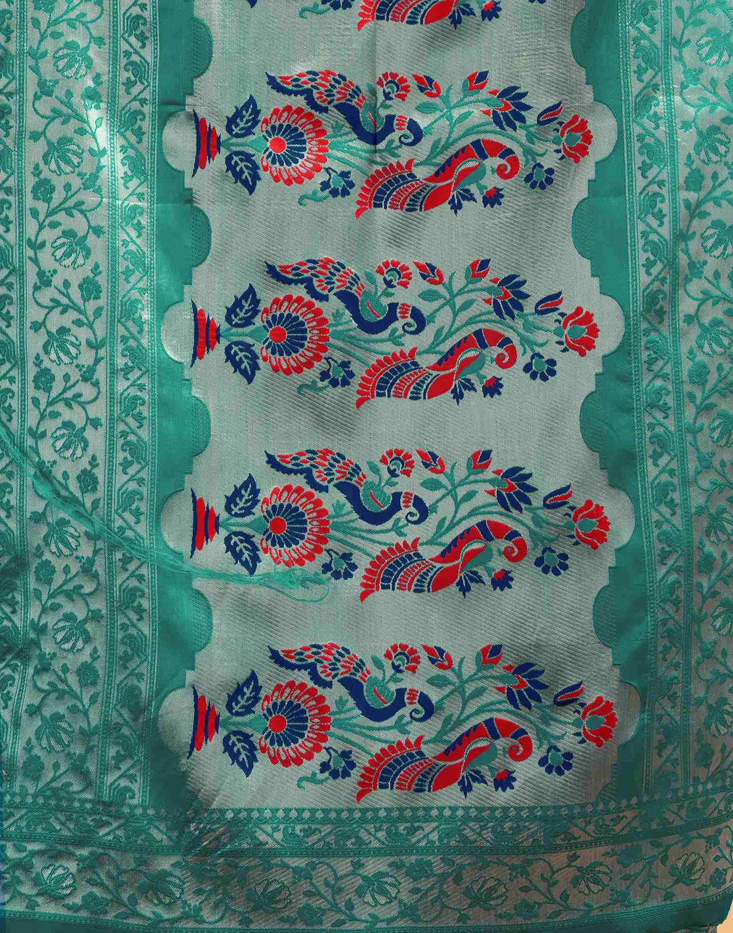 Teal Green Silk Woven Paithani Saree