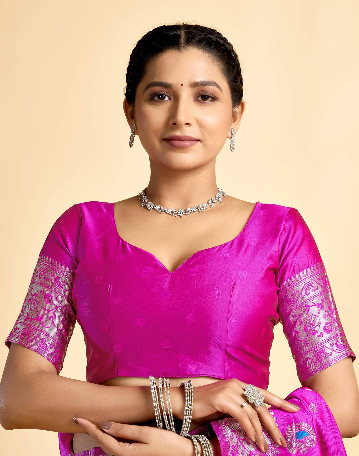 Bright Rani Pink Silk Woven Paithani Saree