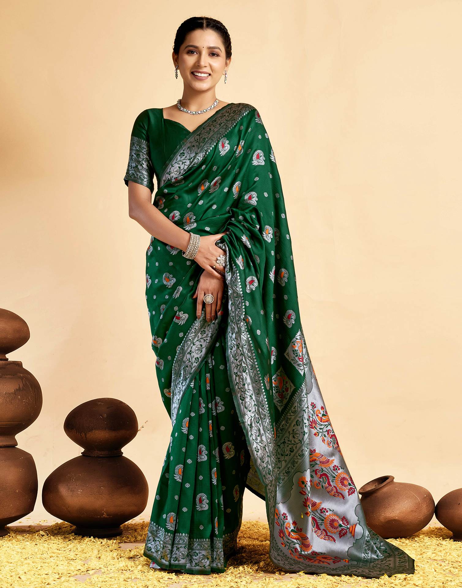 Dark Green Silk Woven Paithani Saree