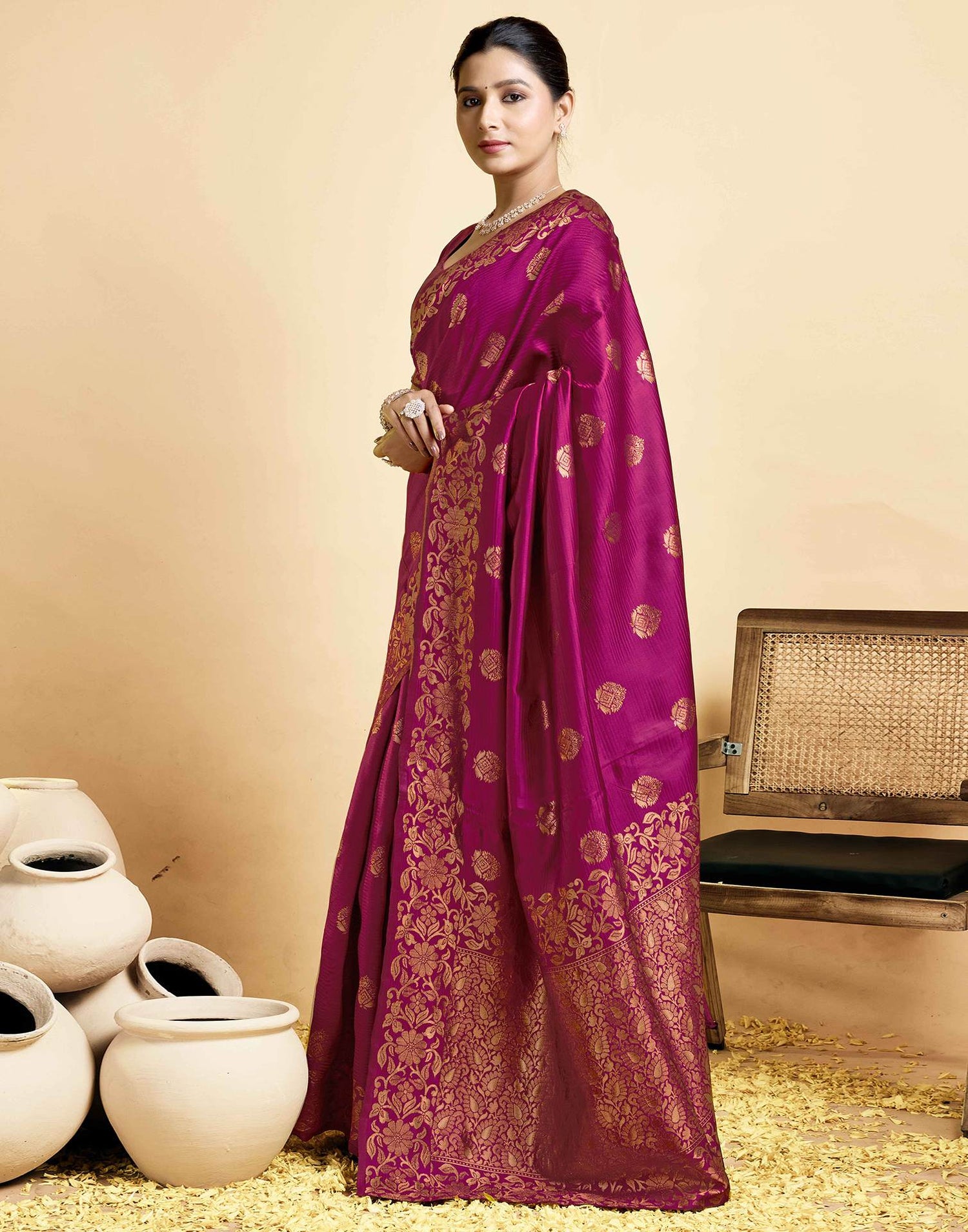 Magenta Silk Woven Saree