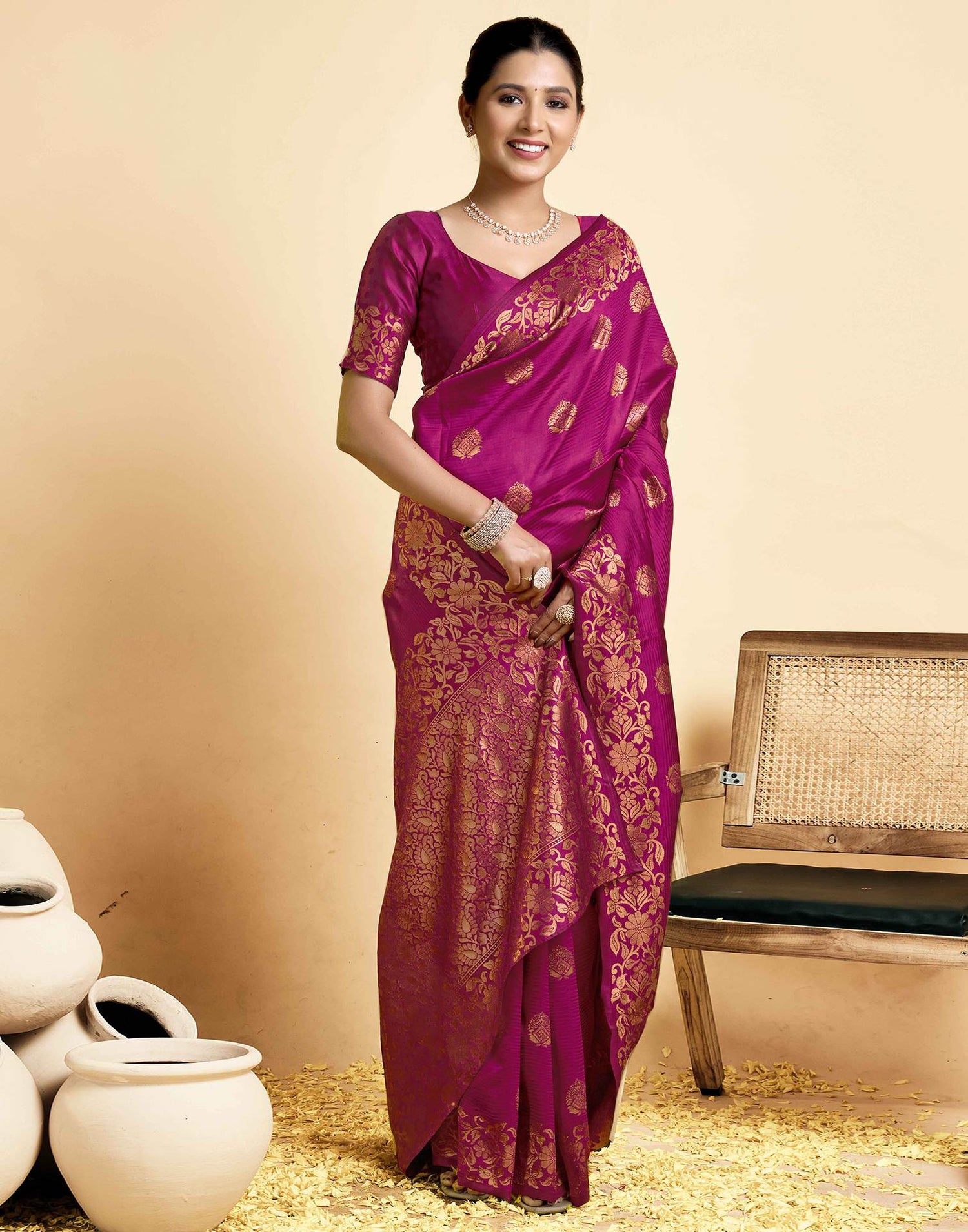 Magenta Silk Woven Saree