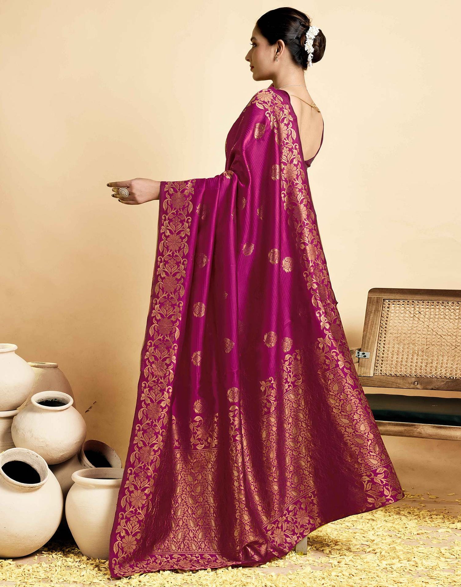 Magenta Silk Woven Saree