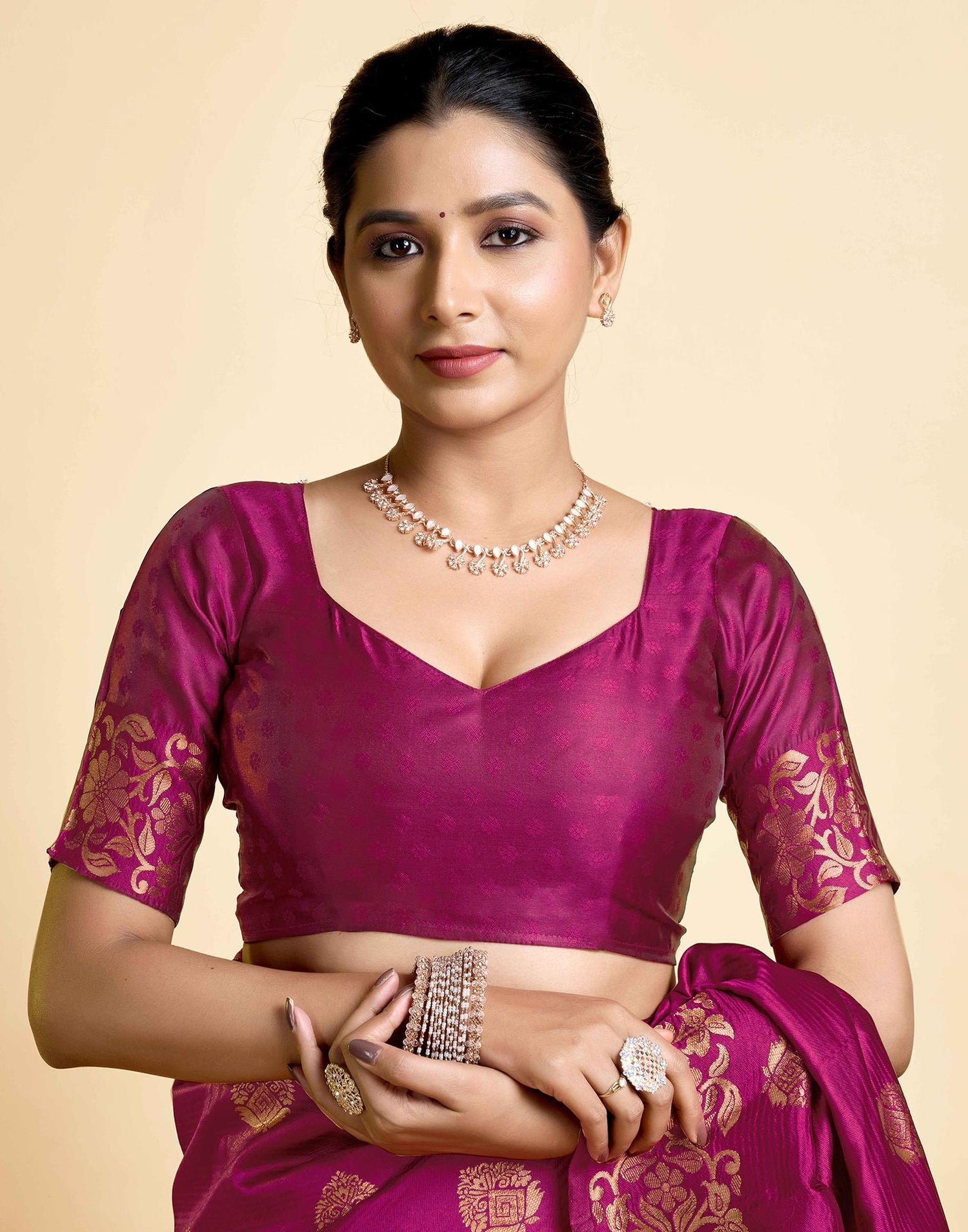 Magenta Silk Woven Saree