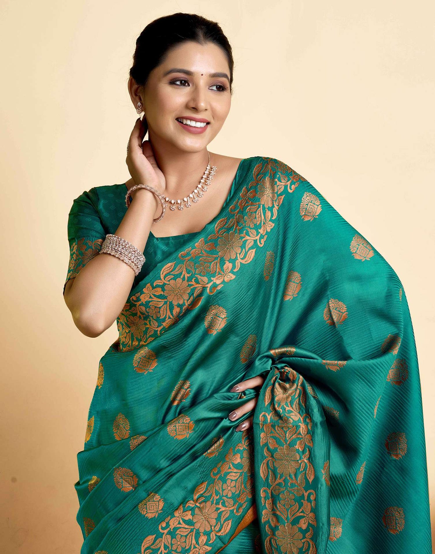 Teal Green Silk Woven Saree