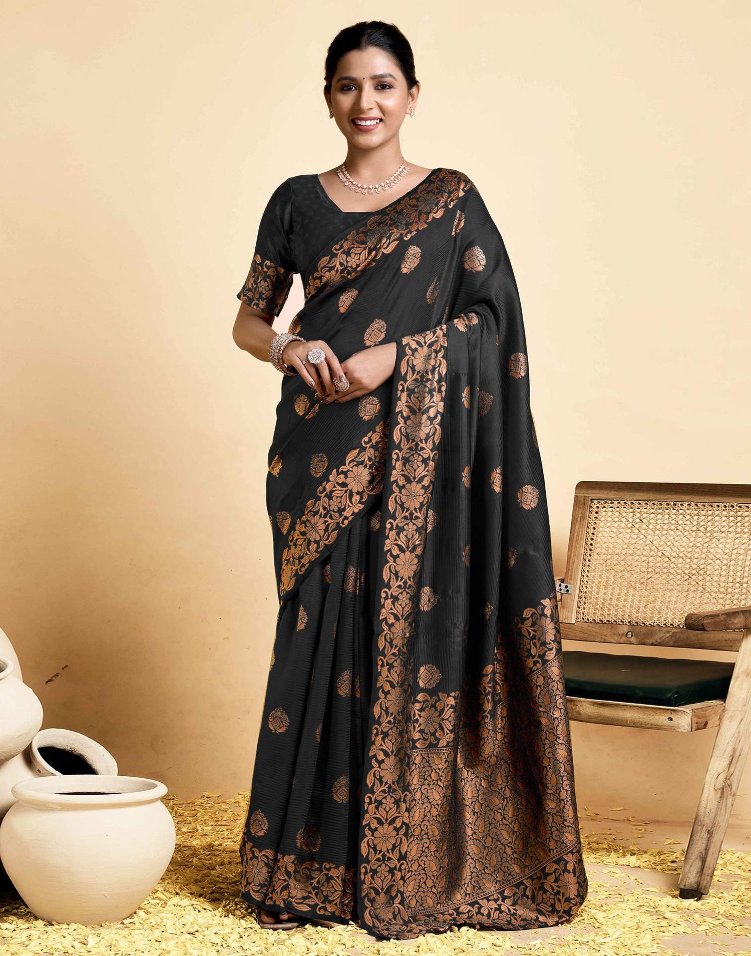 Black Silk Woven Saree