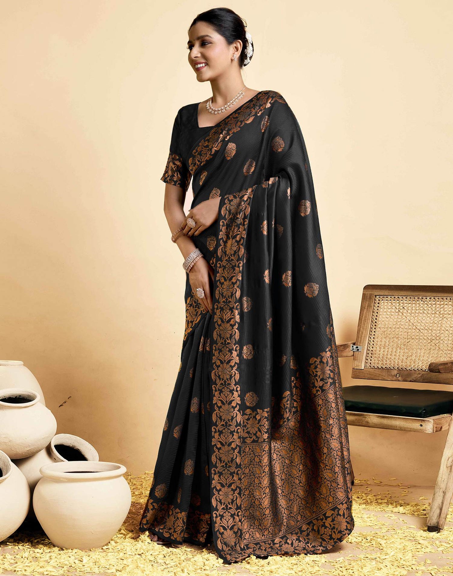Black Silk Woven Saree