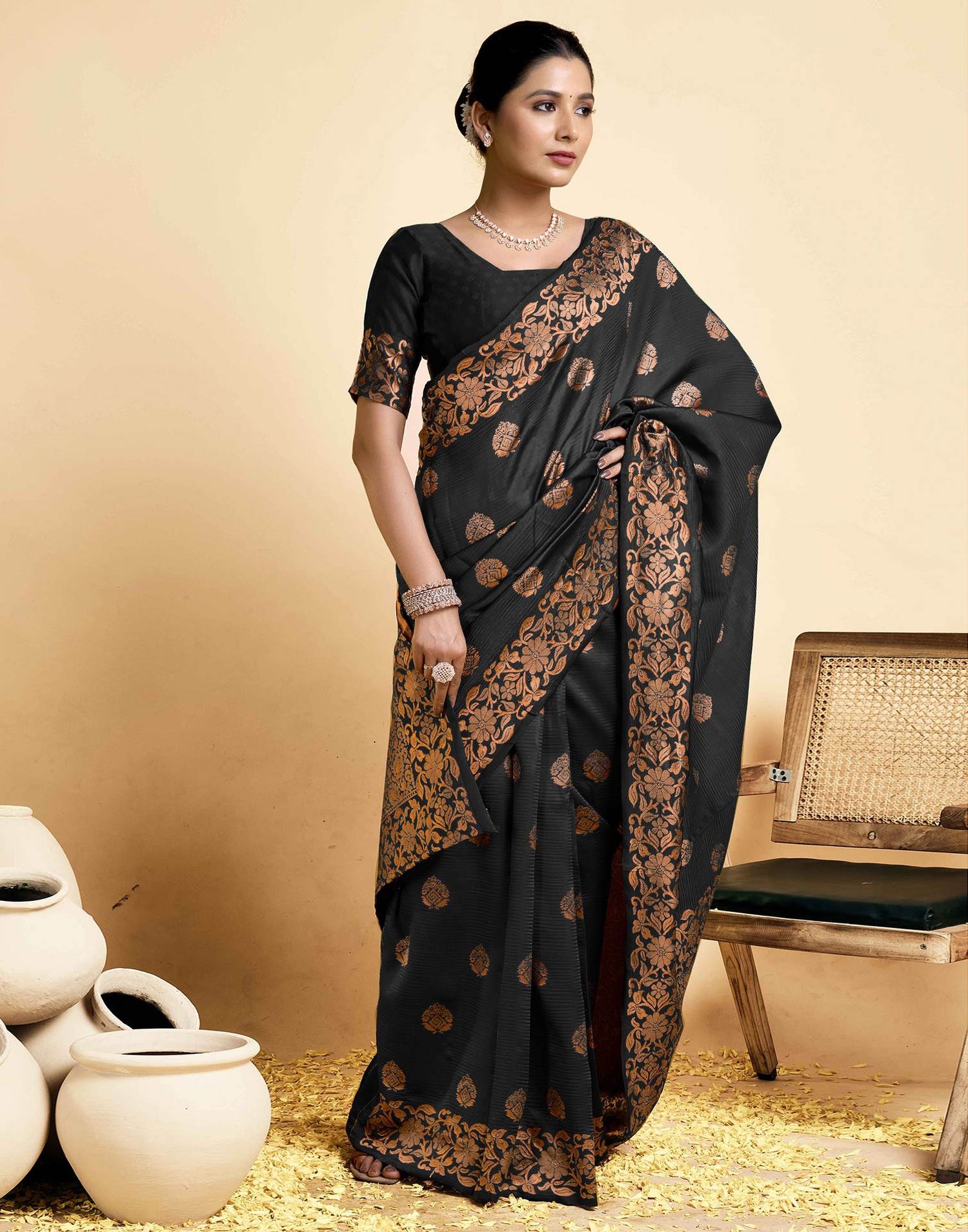 Black Silk Woven Saree