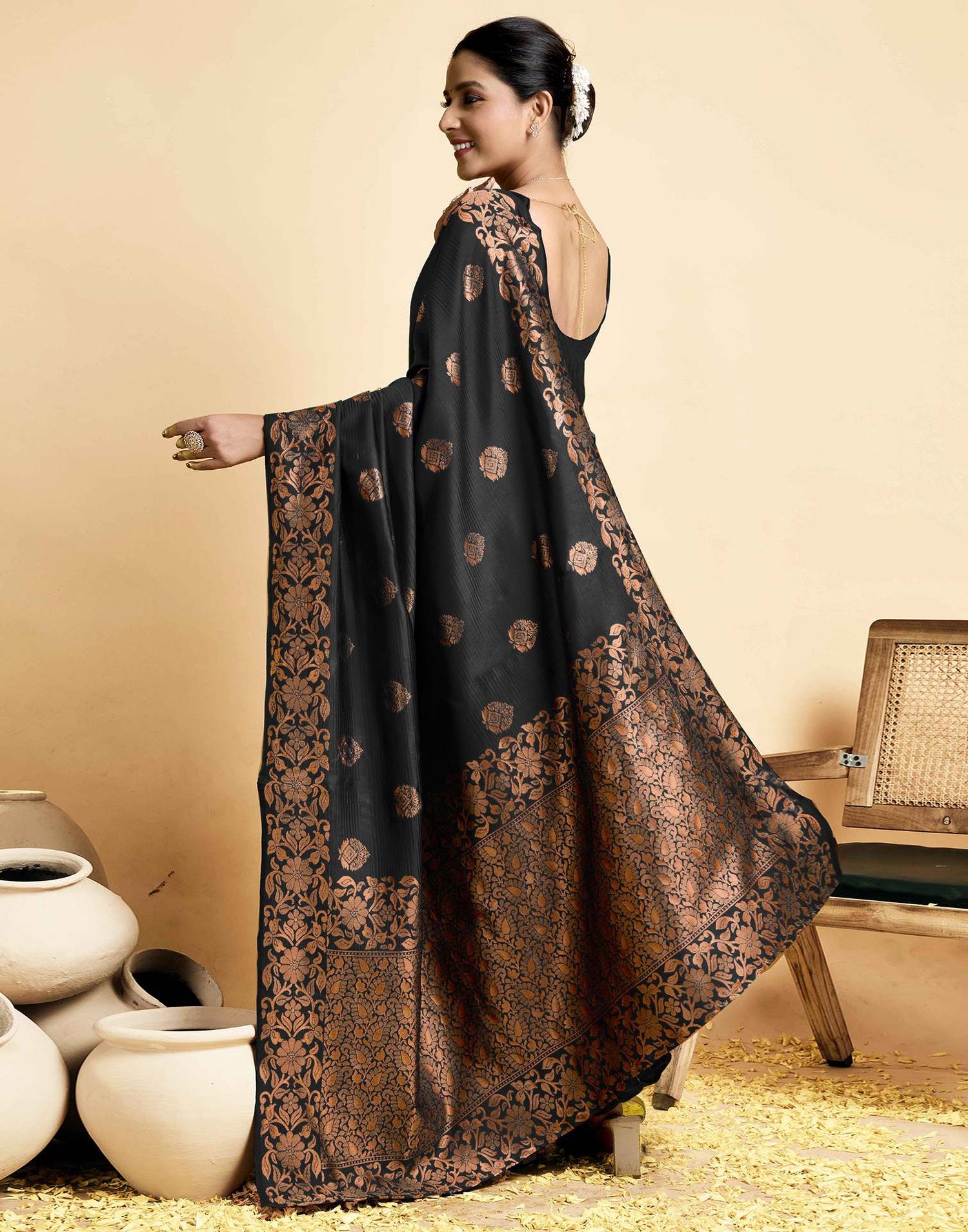 Black Silk Woven Saree