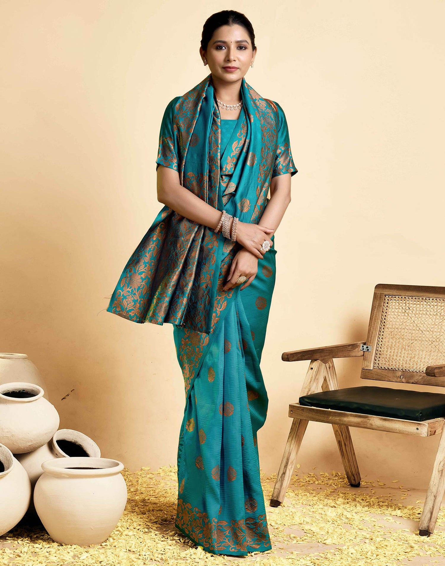 Teal Blue Silk Woven Saree