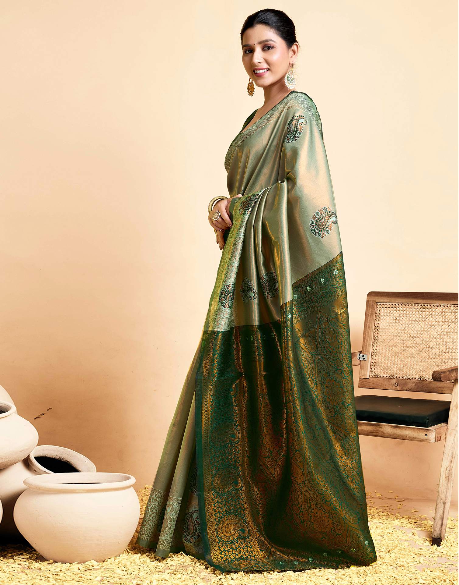 Pista Green Simmer Silk Woven Saree