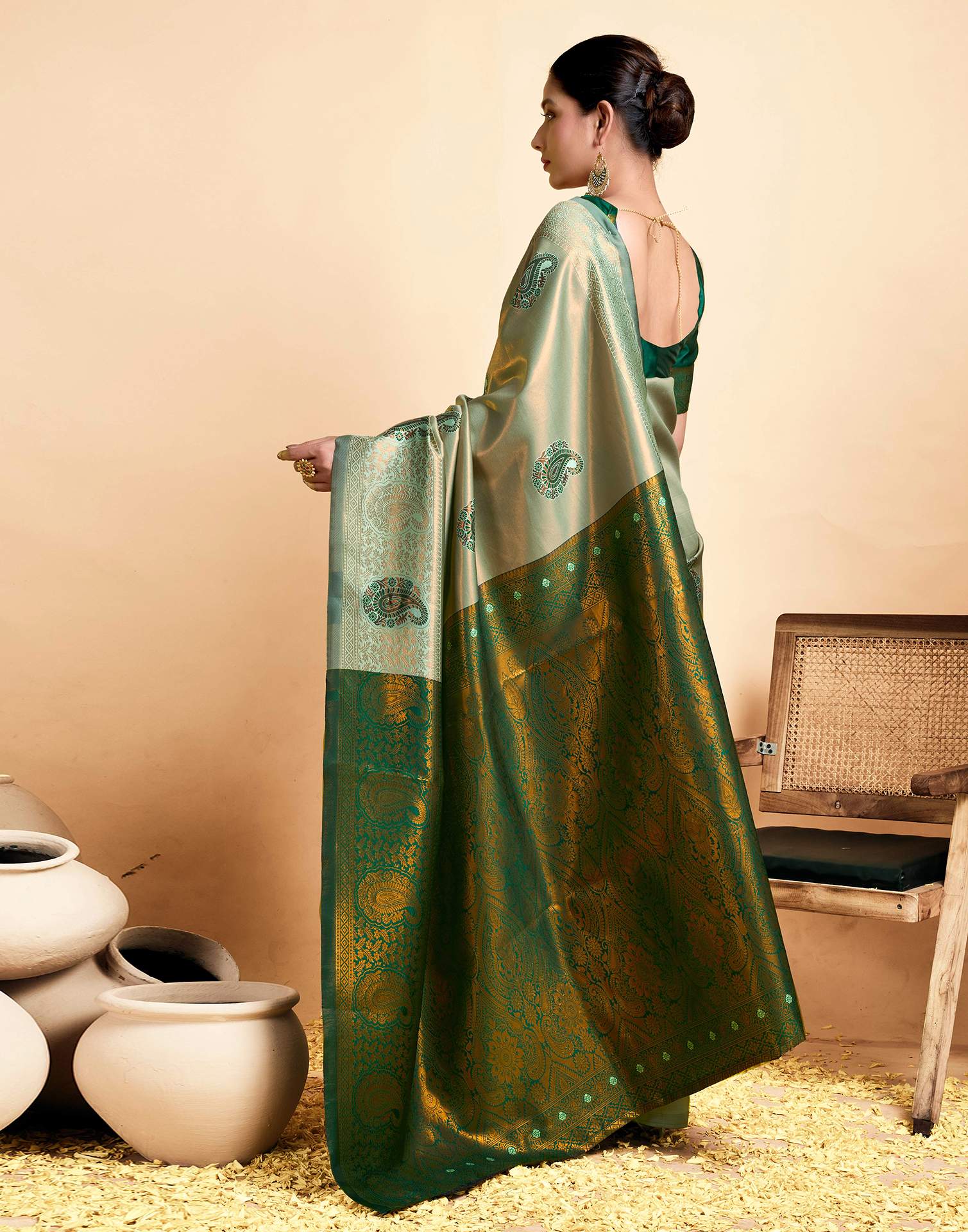 Pista Green Simmer Silk Woven Saree