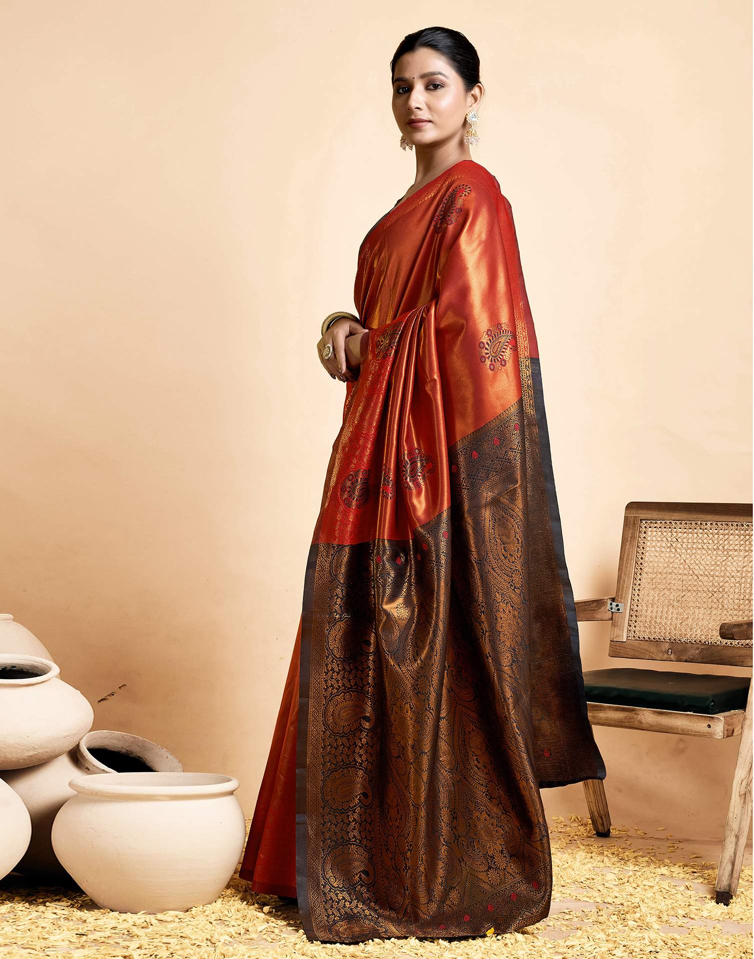 Red Simmer Silk Woven Saree