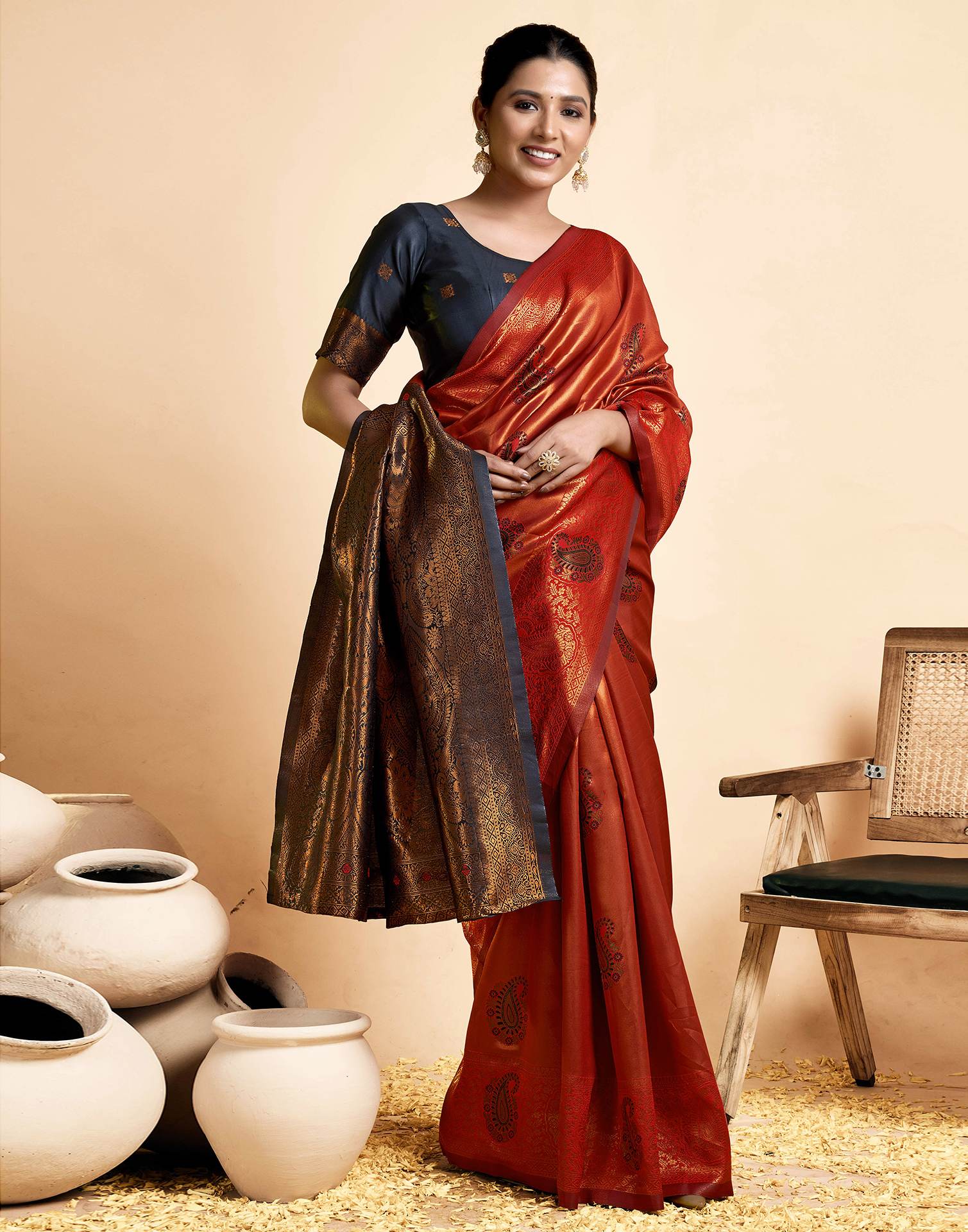 Red Simmer Silk Woven Saree