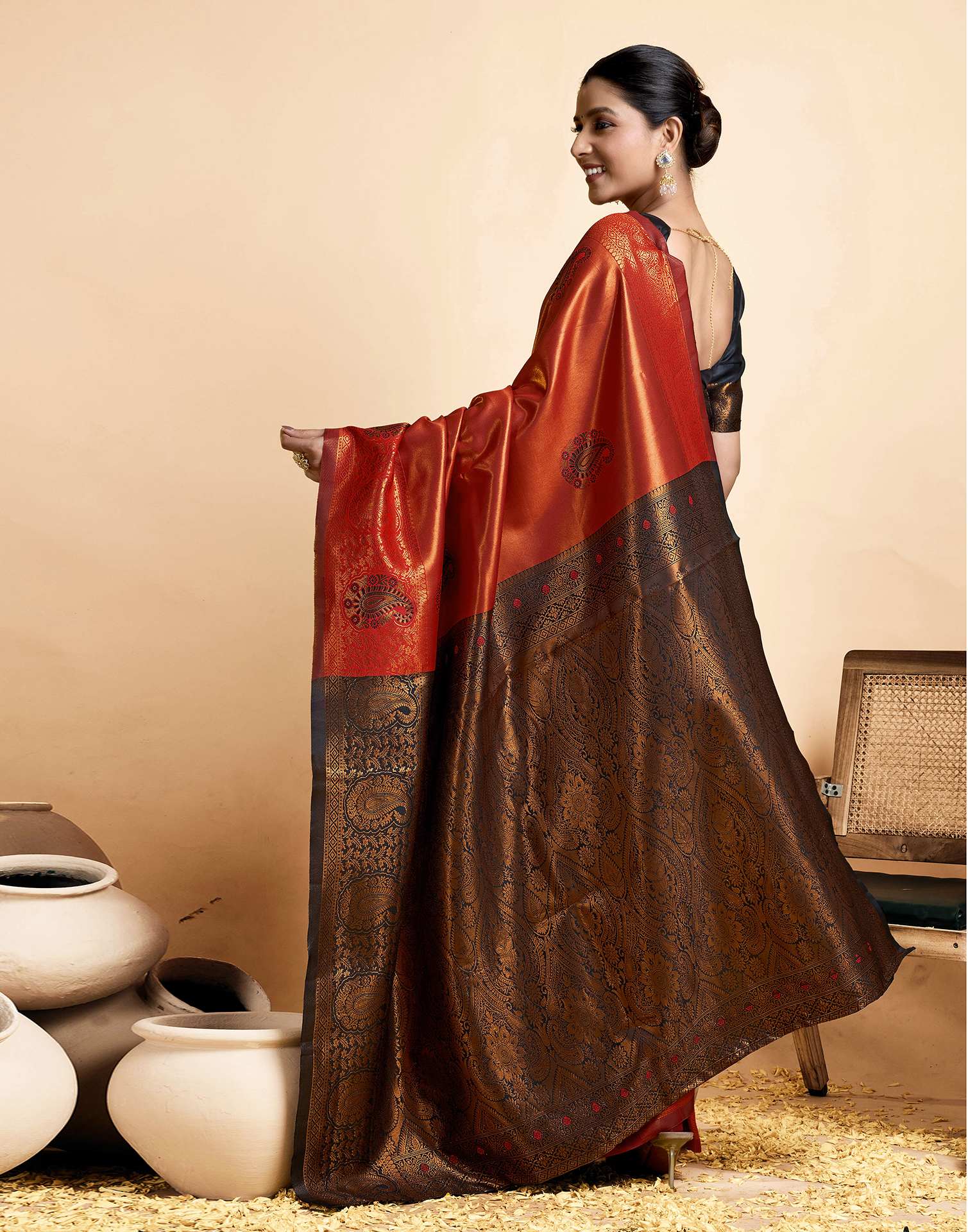 Red Simmer Silk Woven Saree