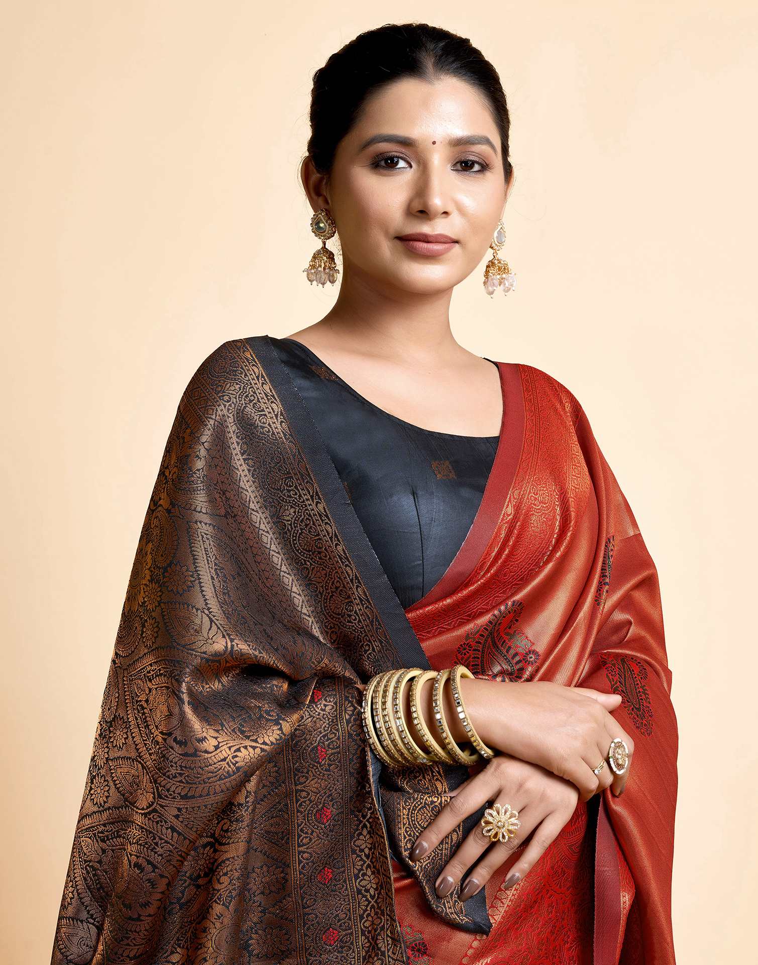 Red Simmer Silk Woven Saree
